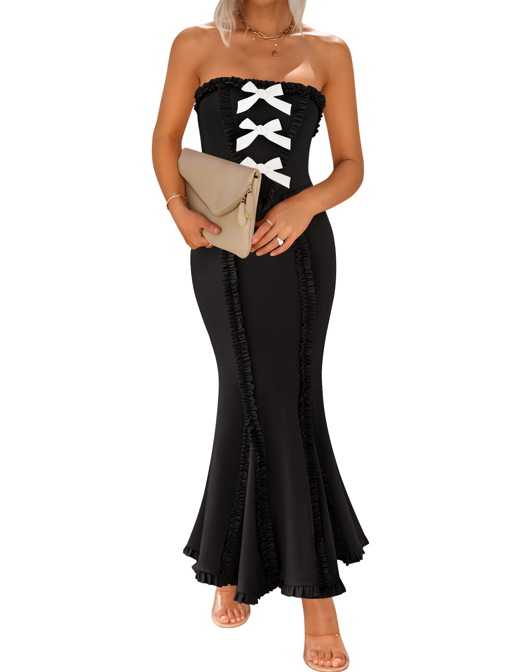 Foto 2 pulgar | Vestido Largo Zesica Summer Con Hombros Descubiertos, Sin Mangas, Negro - Venta Internacional.