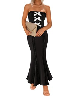Foto 1 | Vestido Largo Zesica Summer Con Hombros Descubiertos, Sin Mangas, Negro - Venta Internacional.
