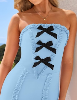 Foto 5 | Vestido Largo De Verano Zesica Sin Mangas Con Hombros Descubiertos, Azul Claro - Venta Internacional.
