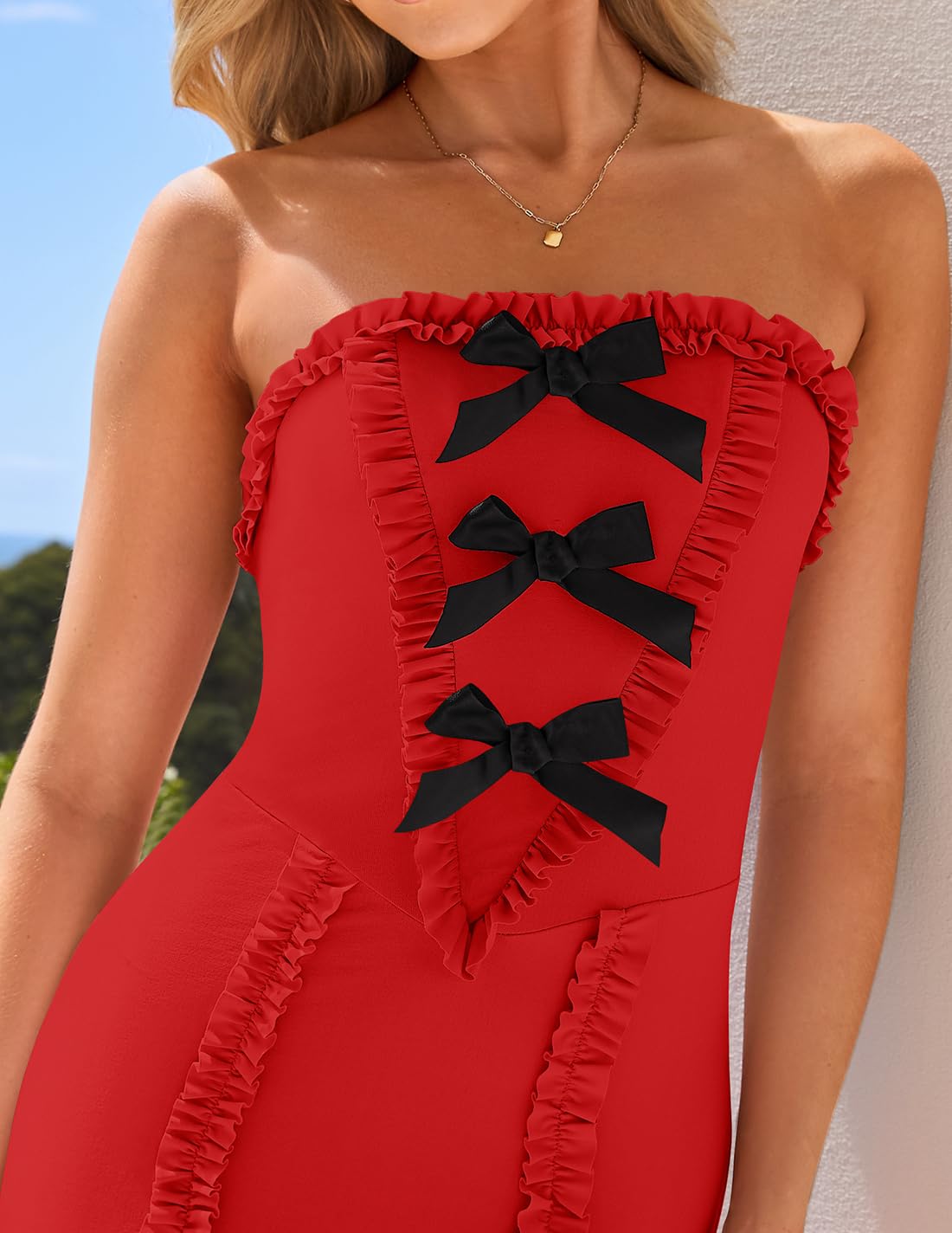 Foto 6 pulgar | Vestido Largo Zesica Summer Con Hombros Descubiertos, Sin Mangas, Rojo S - Venta Internacional.