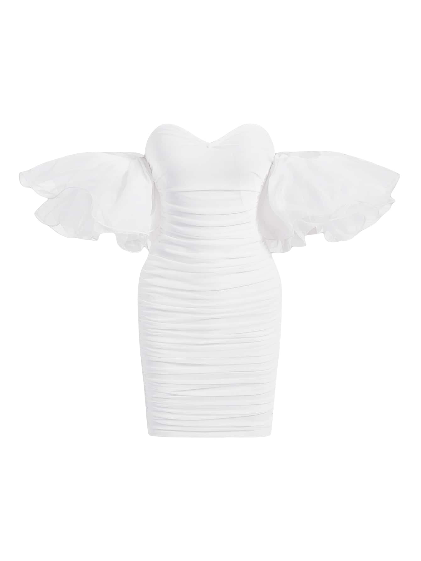 Foto 2 pulgar | Vestido Wdirara Con Hombros Descubiertos, Malla Fruncida, Color Blanco, Talla Xs, Para Mujer - Venta Internacional.