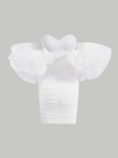 Foto 2 | Vestido Wdirara Con Hombros Descubiertos, Malla Fruncida, Color Blanco, Talla Xs, Para Mujer - Venta Internacional.