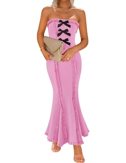 Foto 1 | Vestido Largo Zesica Summer Con Hombros Descubiertos Sin Mangas Rosa - Venta Internacional.