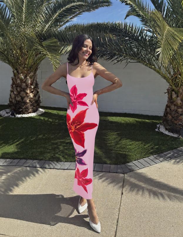Foto 6 pulgar | Vestido Largo Zesica Para Mujer, Estampado Floral, Tirantes Finos, Color Rosa - Venta Internacional.