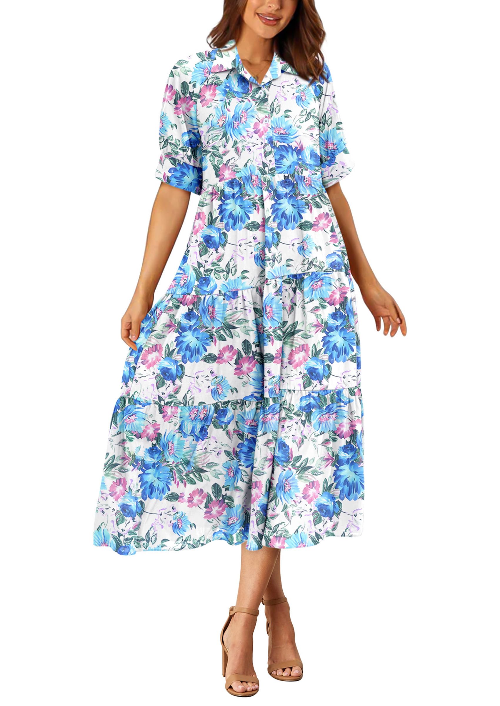 Vestido Largo Prettygarden De Verano De Manga Corta Para Mujer - Venta Internacional.