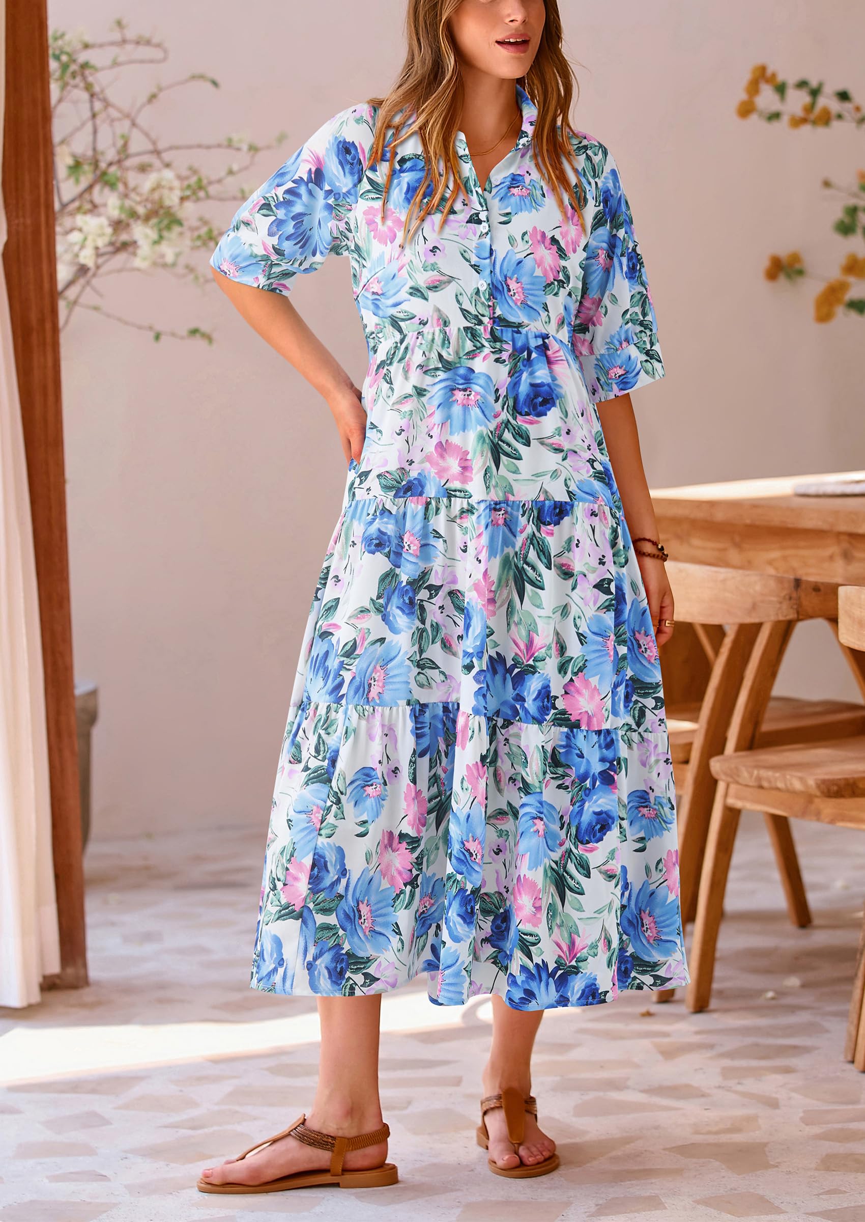 Foto 4 pulgar | Vestido Largo Prettygarden De Verano De Manga Corta Para Mujer - Venta Internacional.
