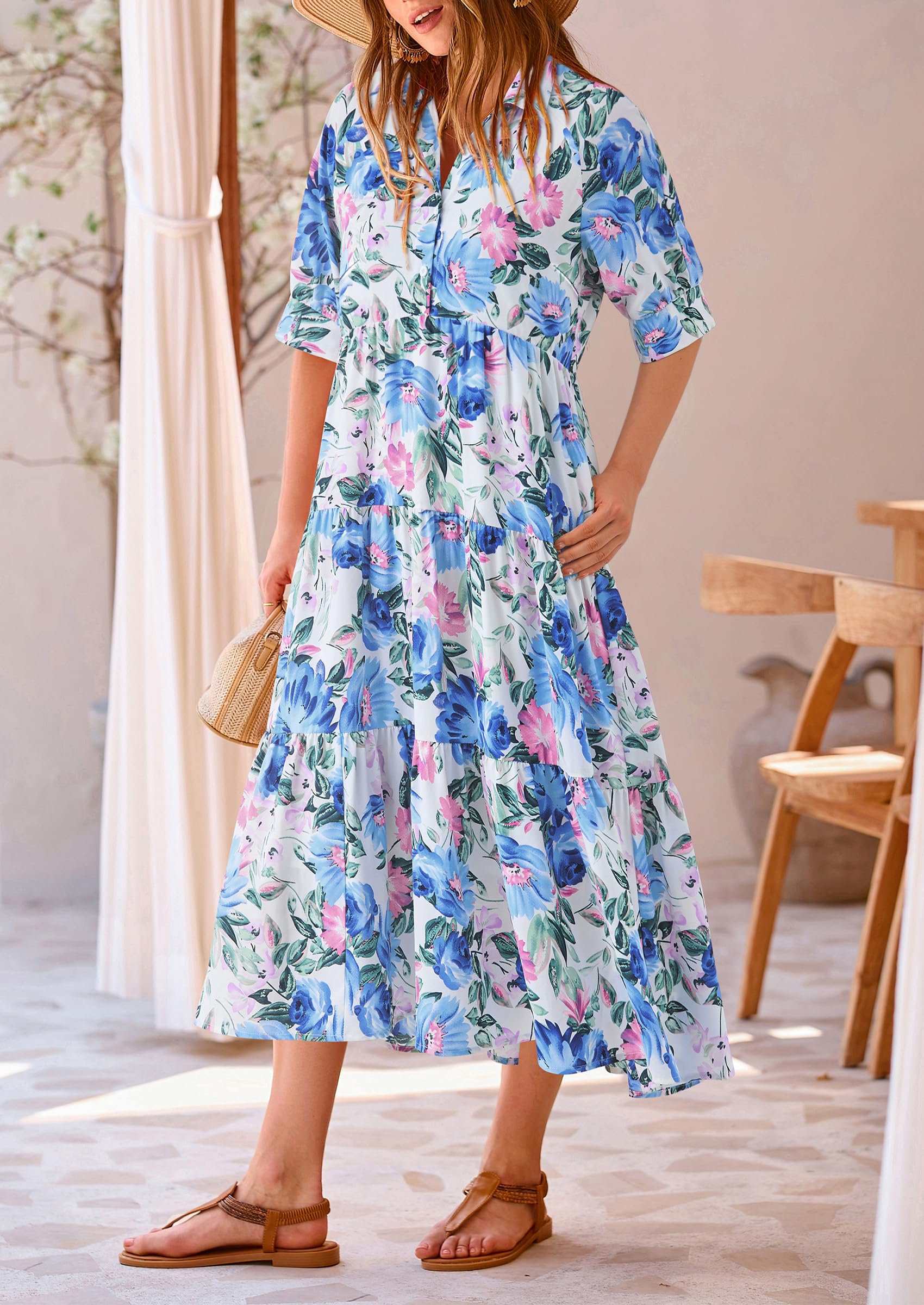 Foto 5 pulgar | Vestido Largo Prettygarden De Verano De Manga Corta Para Mujer - Venta Internacional.