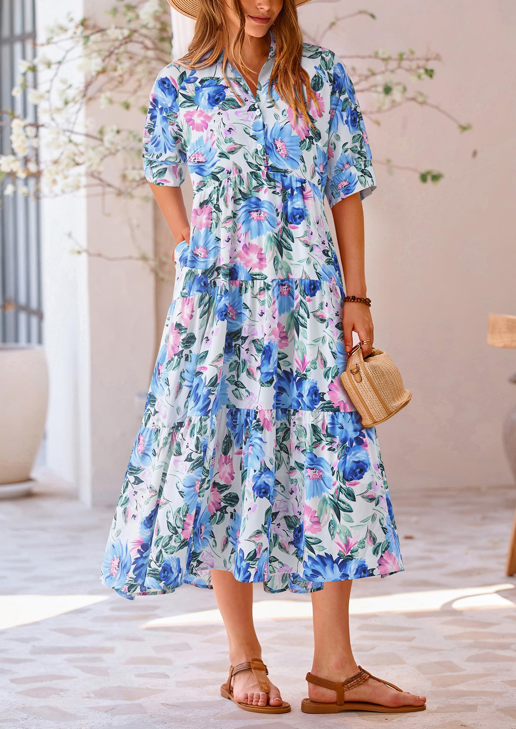 Foto 5 | Vestido Largo Prettygarden De Verano De Manga Corta Para Mujer - Venta Internacional.
