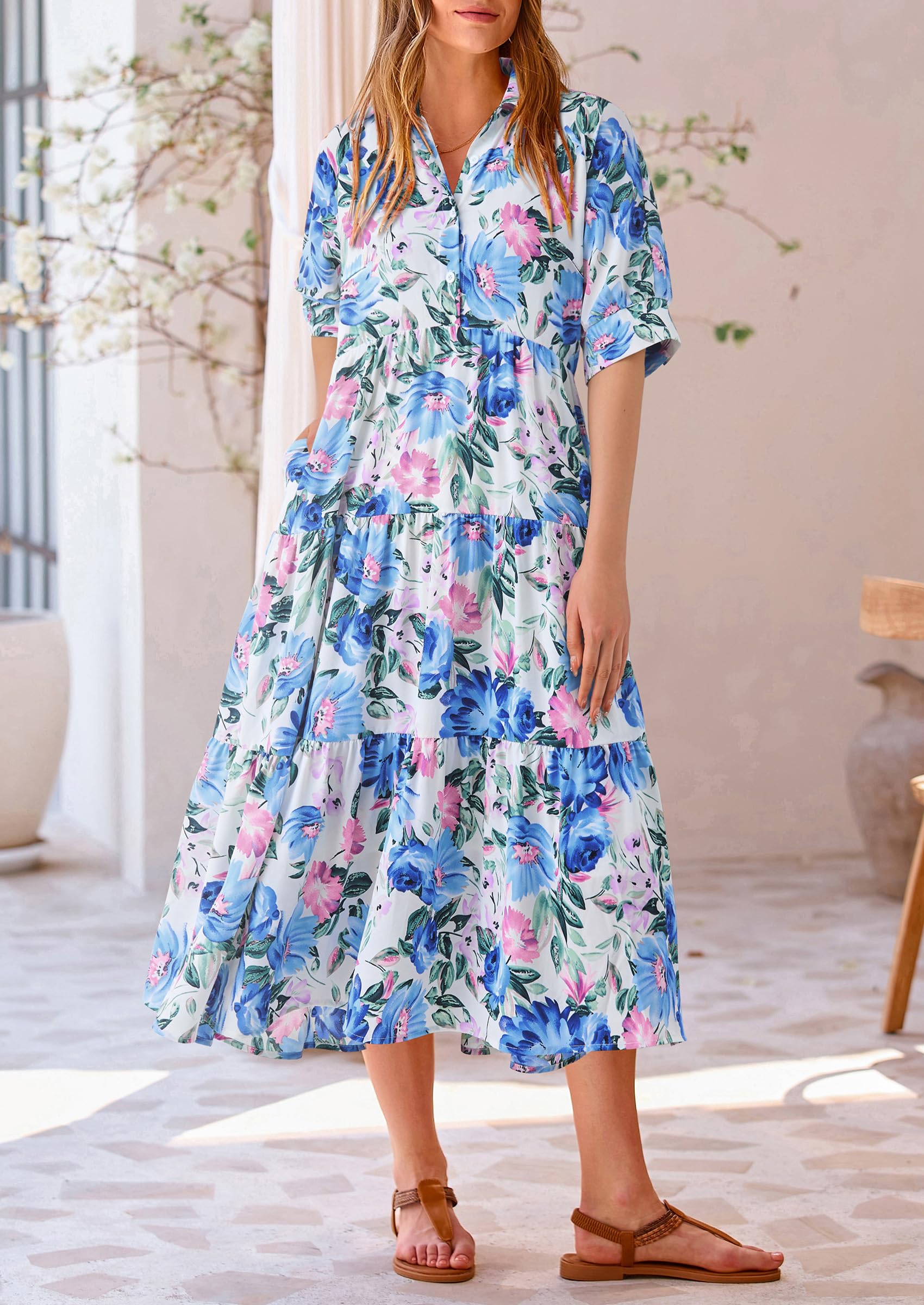 Foto 7 | Vestido Largo Prettygarden De Verano De Manga Corta Para Mujer - Venta Internacional.