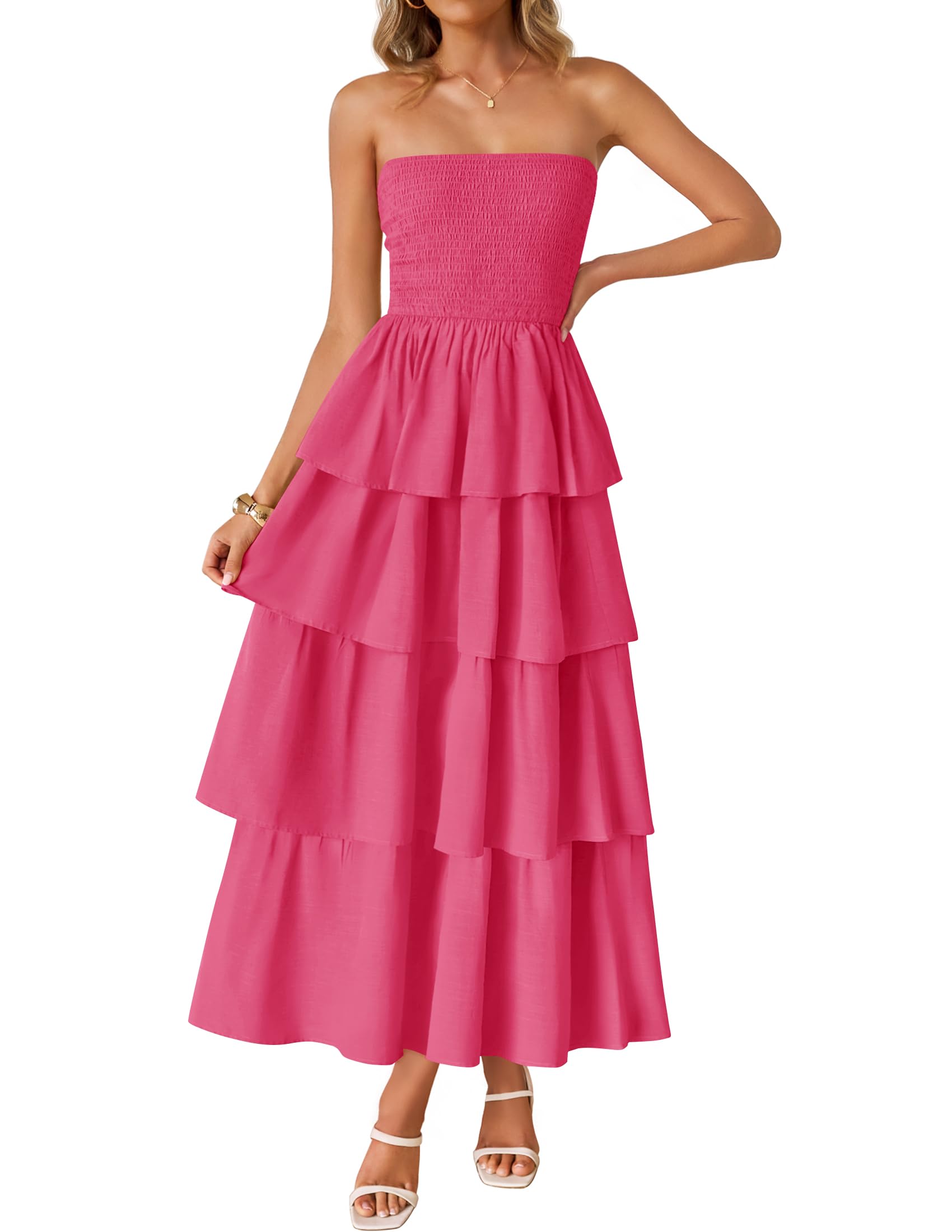 Foto 2 pulgar | Vestido Largo Zesica Summer Strapless Rosa - Venta Internacional
