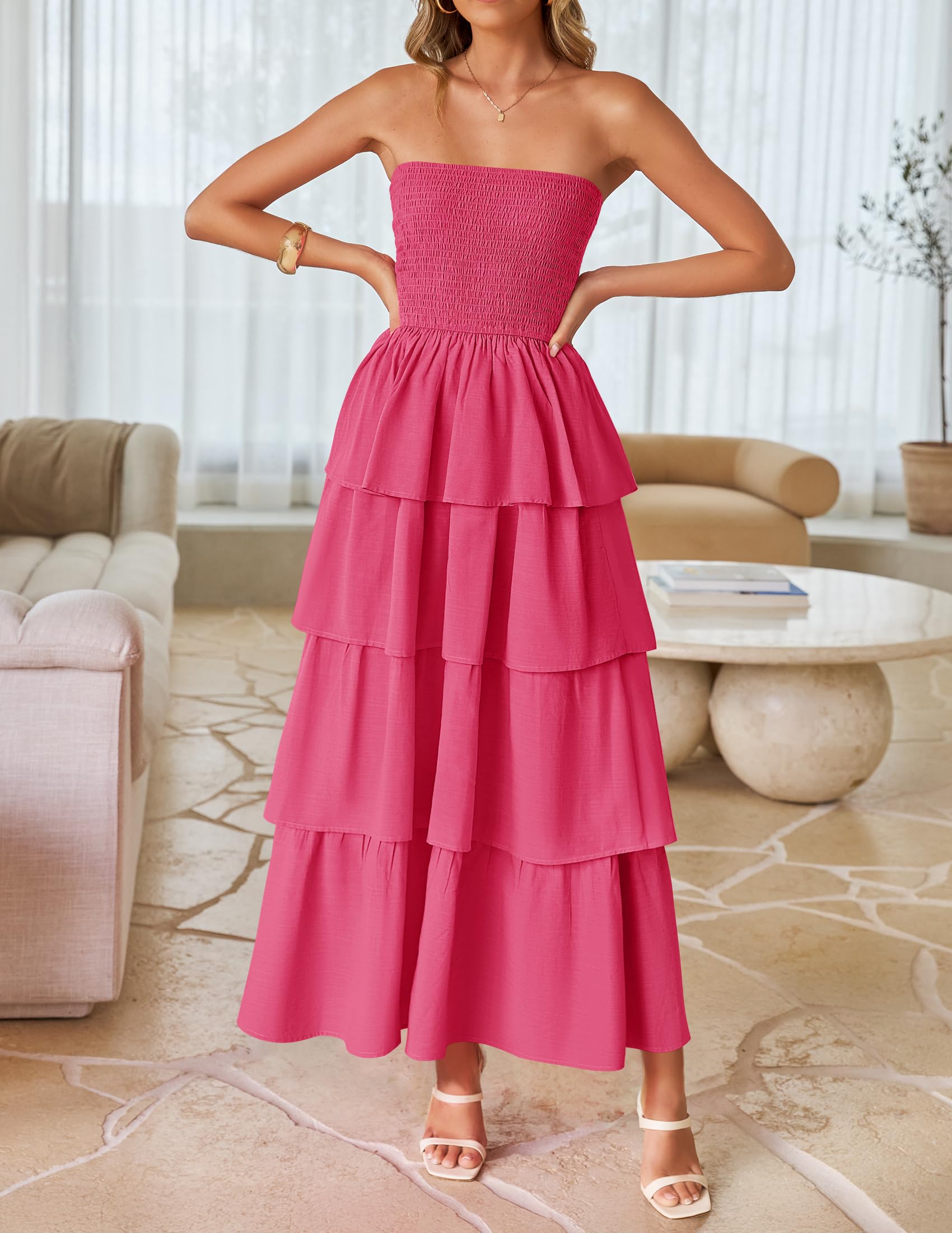 Foto 3 pulgar | Vestido Largo Zesica Summer Strapless Rosa - Venta Internacional
