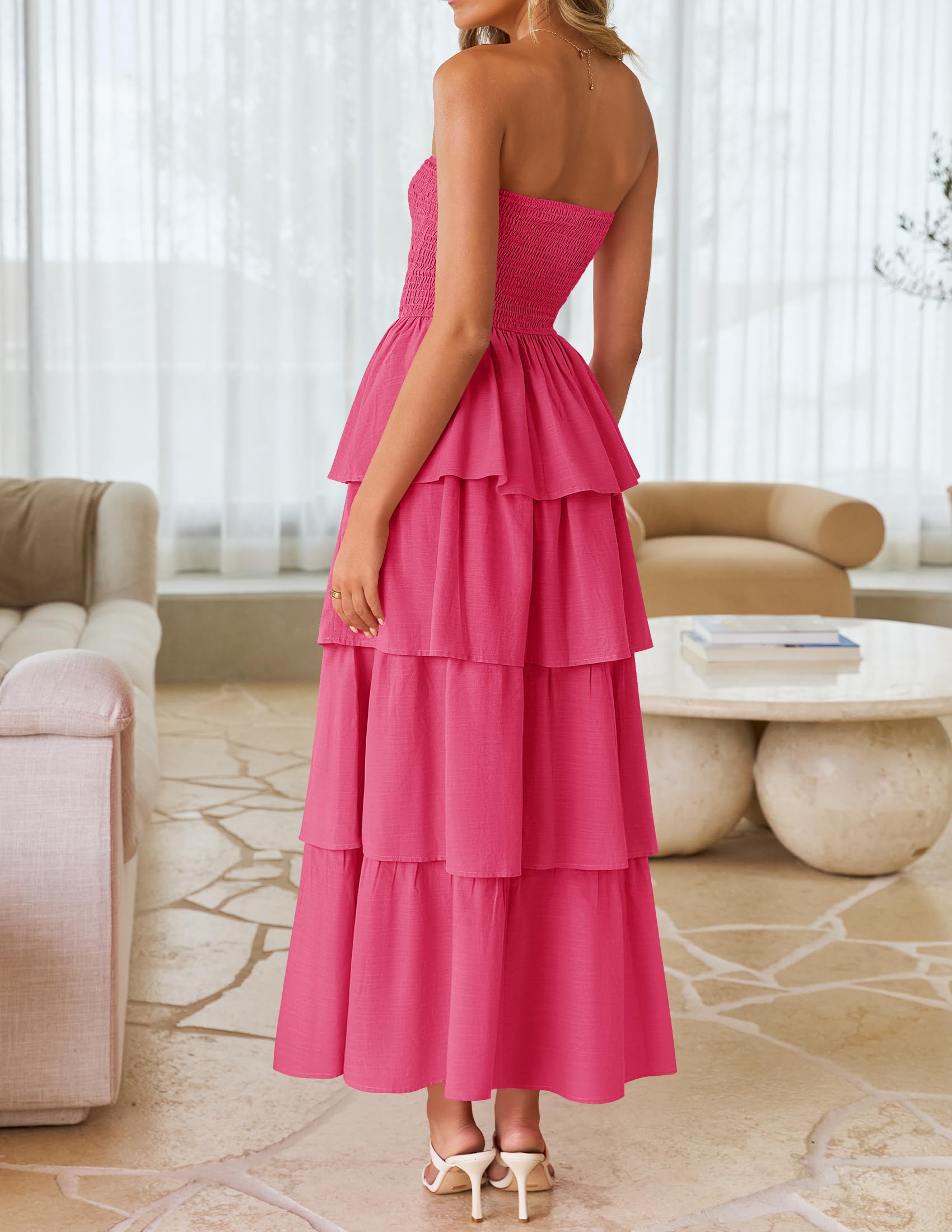Foto 3 | Vestido Largo Zesica Summer Strapless Rosa - Venta Internacional