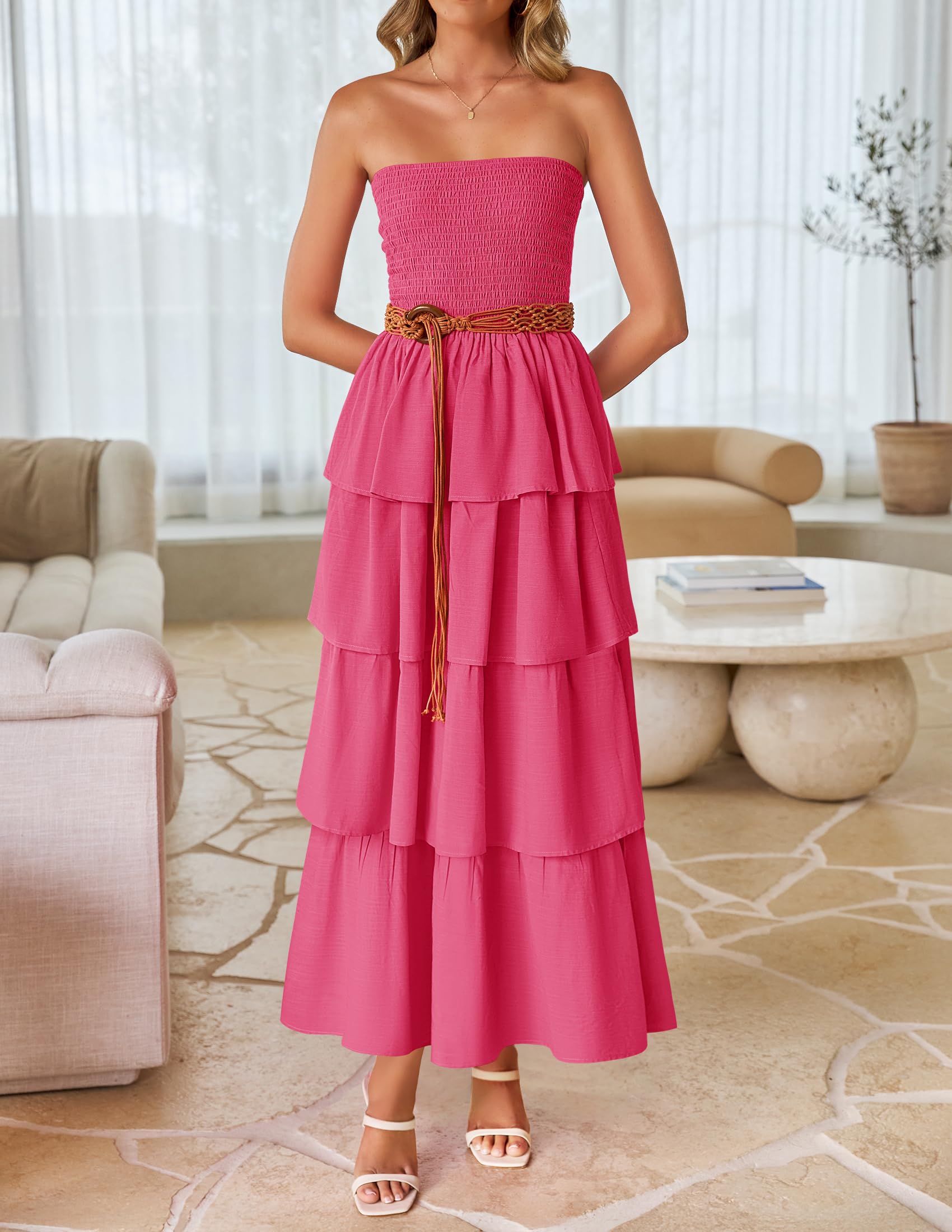 Foto 5 pulgar | Vestido Largo Zesica Summer Strapless Rosa - Venta Internacional