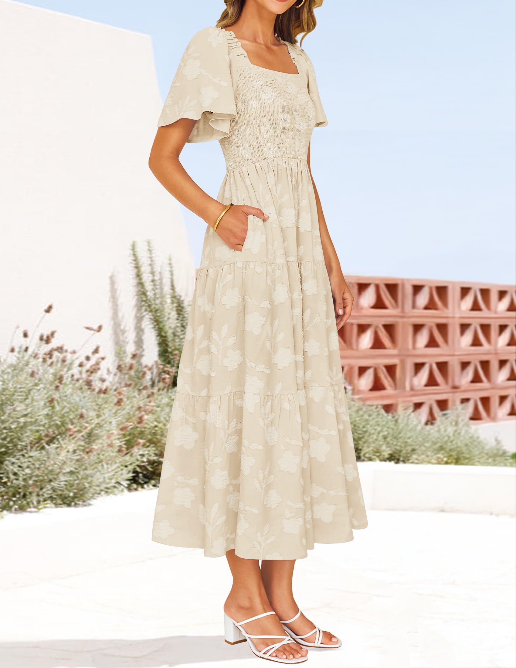 Foto 6 pulgar | Vestido Zesica Bohemio Floral Midi Albaricoque - Venta Internacional