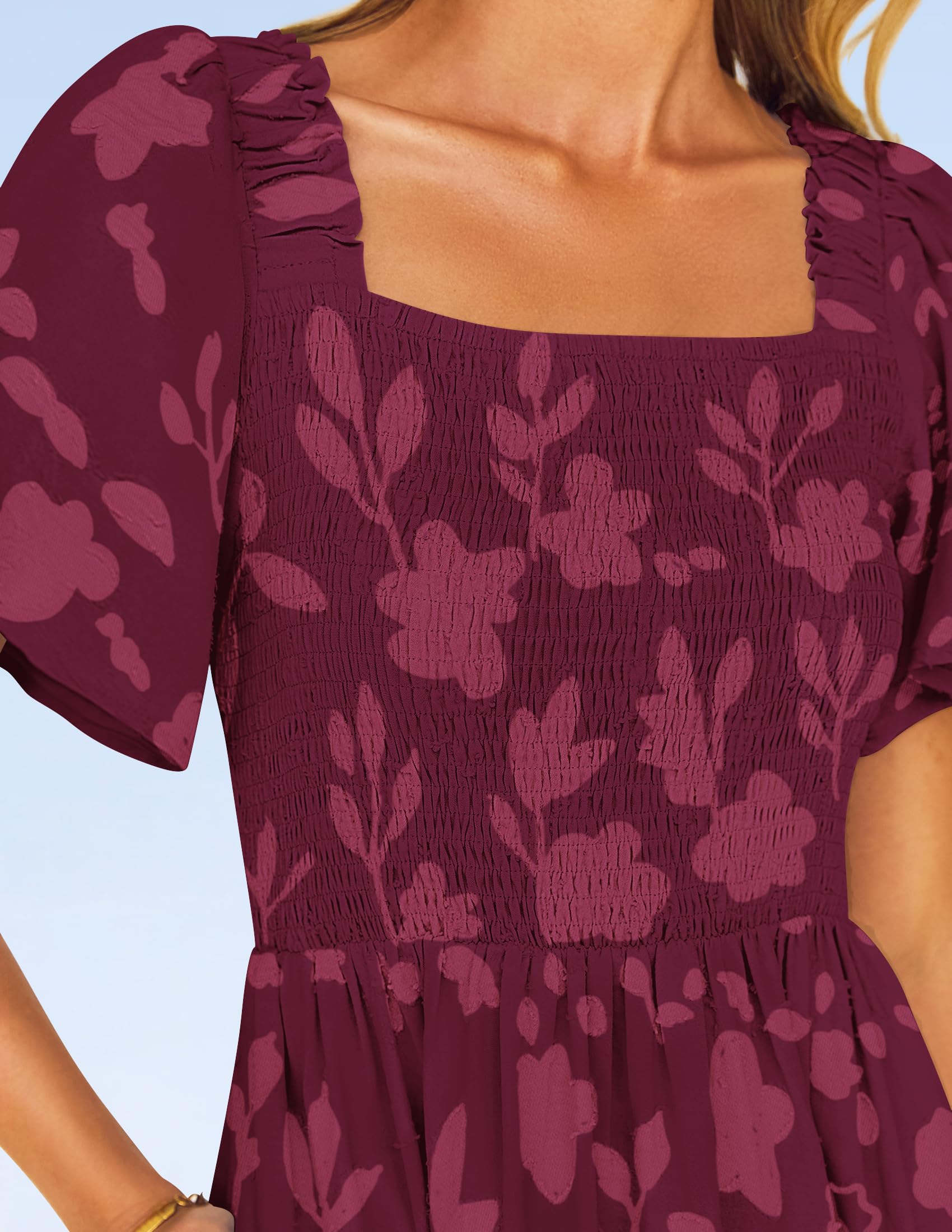 Foto 7 pulgar | Vestido Zesica Bohemio Floral Midi Vino - Venta Internacional