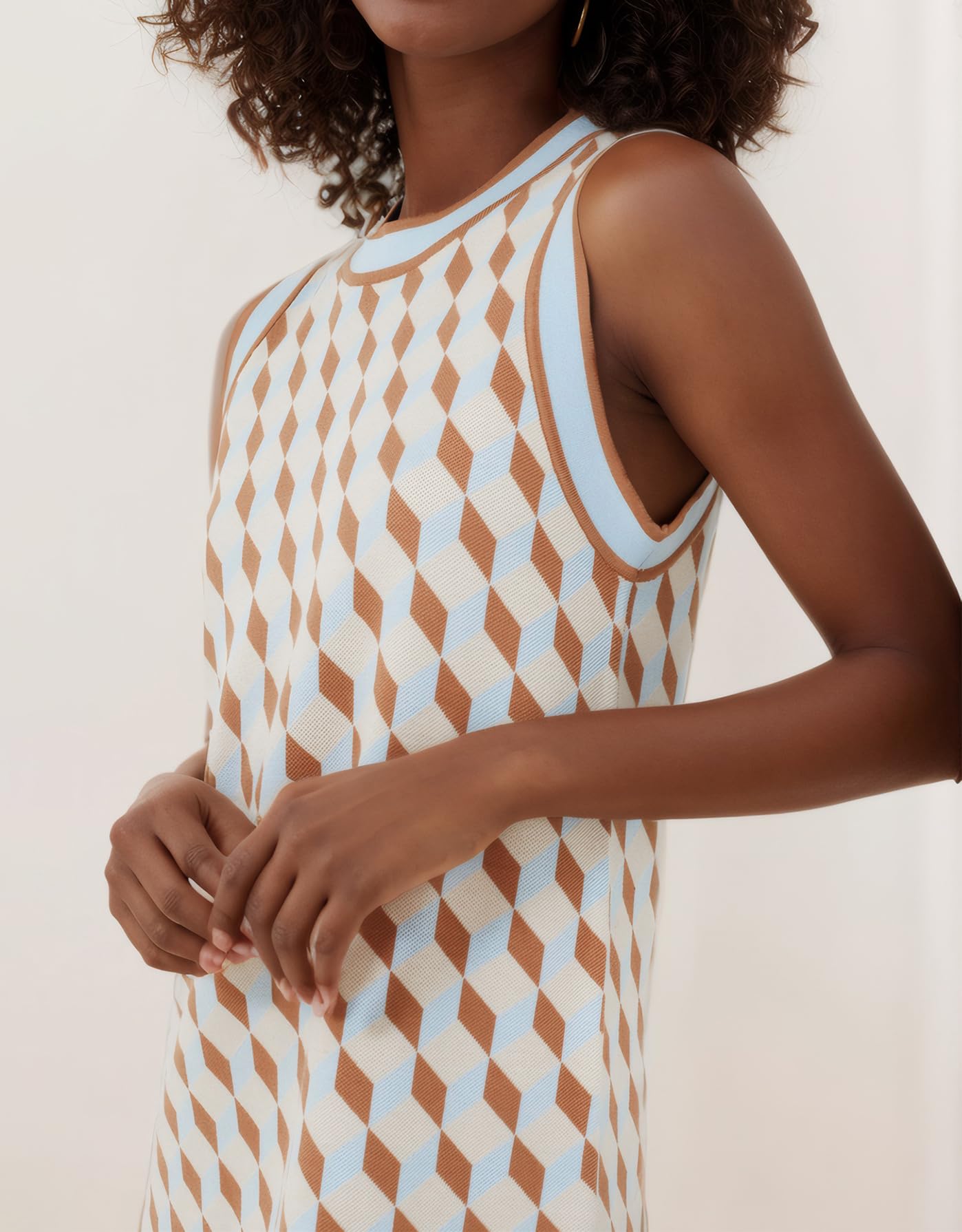 Foto 6 pulgar | Vestido De Suéter Sin Mangas Kedera 2024 Con Cuello Redondo Beige Para Mujer - Venta Internacional.