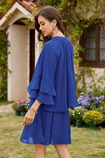Foto 4 | Vestido Ecowish Manga Acampanada 3/4 Cuello V Azul - Venta Internacional