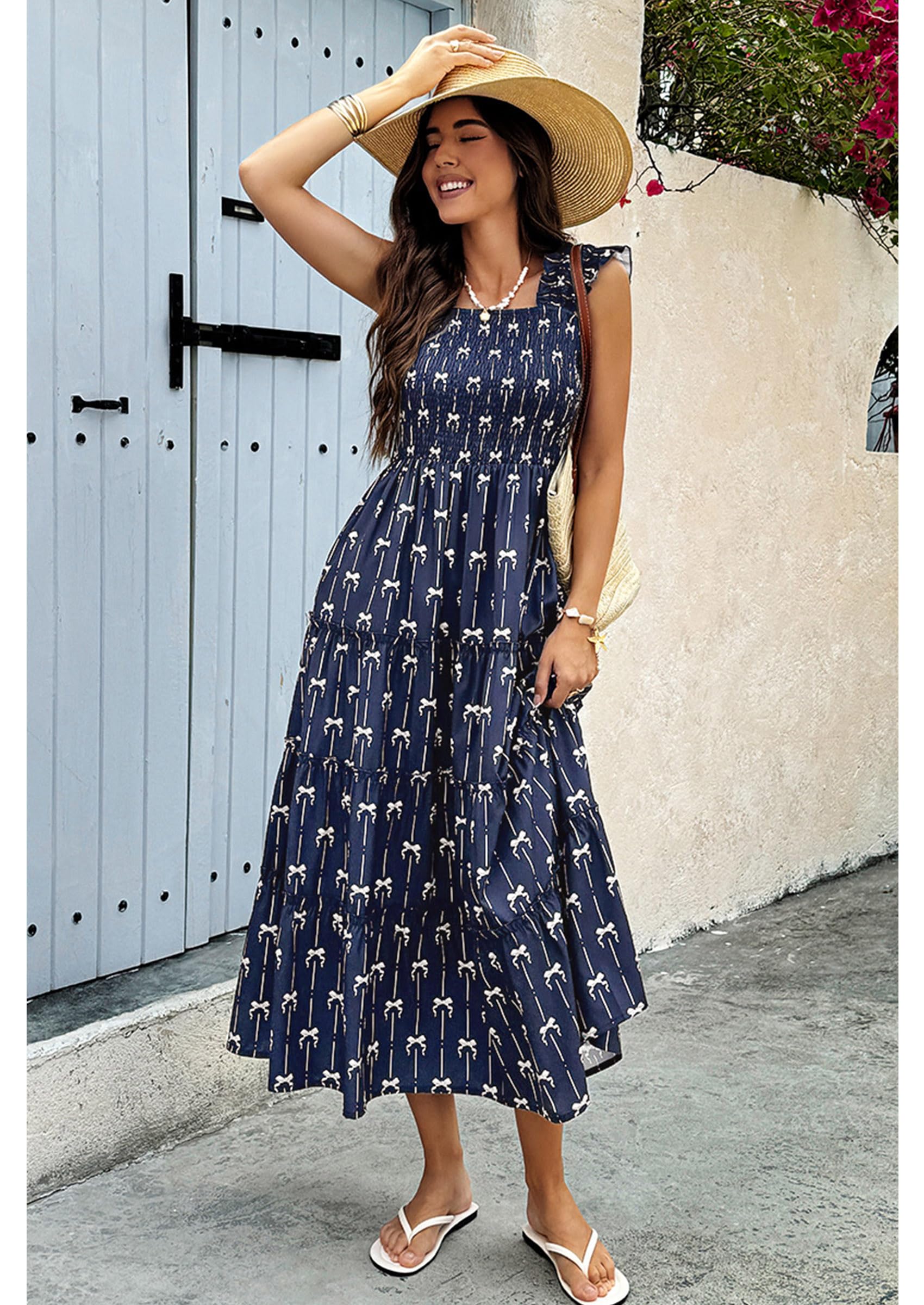 Foto 3 pulgar | Vestido Largo Ecowish sin Mangas Cuello Cuadrado Azul Marino para Mujer - Venta Internacional