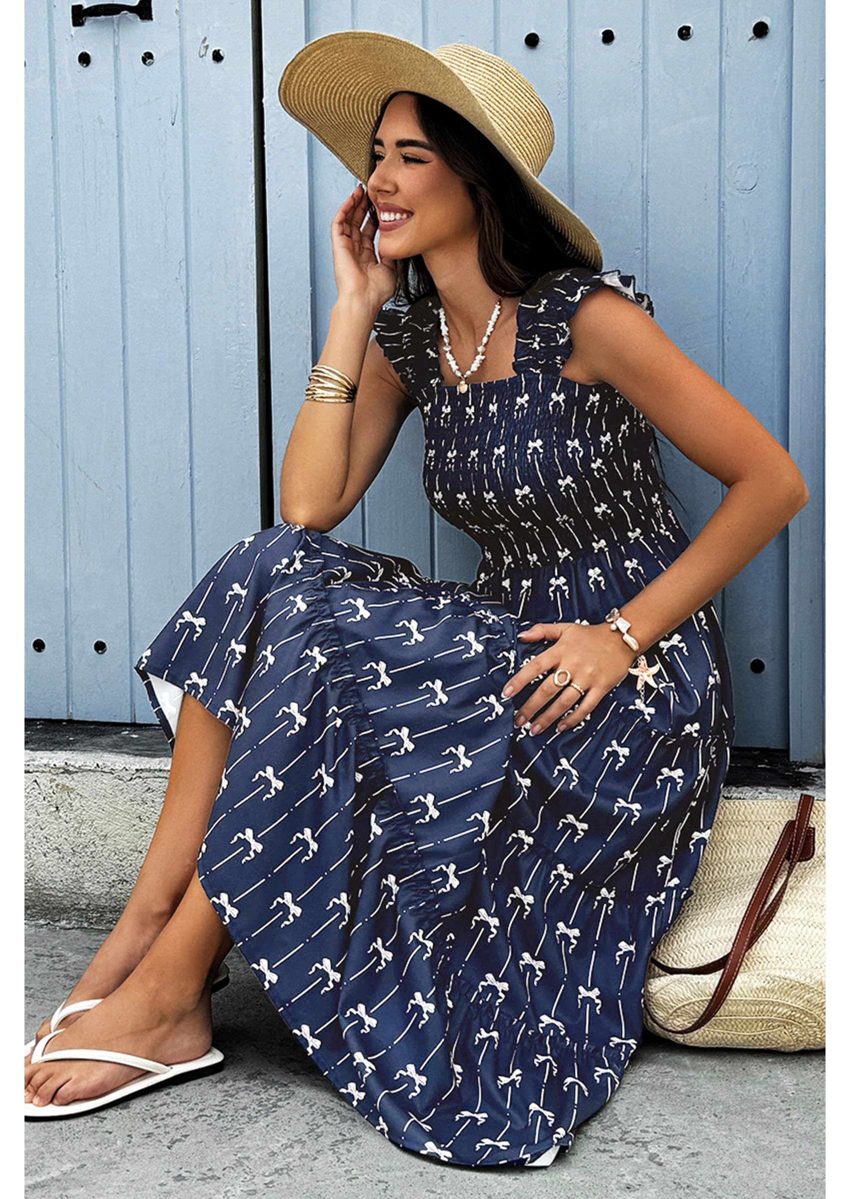 Foto 5 pulgar | Vestido Largo Ecowish sin Mangas Cuello Cuadrado Azul Marino para Mujer - Venta Internacional