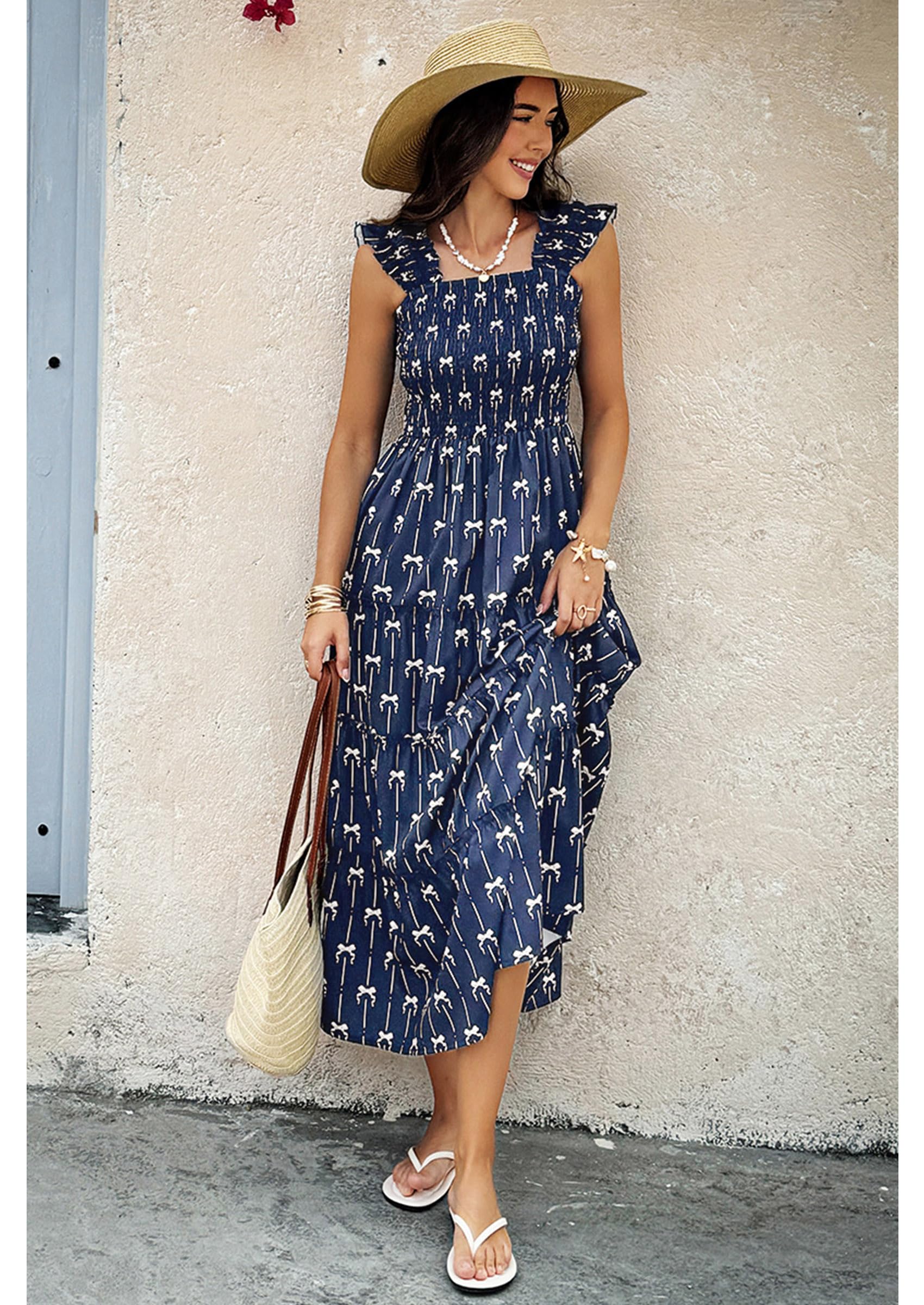 Foto 6 pulgar | Vestido Largo Ecowish sin Mangas Cuello Cuadrado Azul Marino para Mujer - Venta Internacional