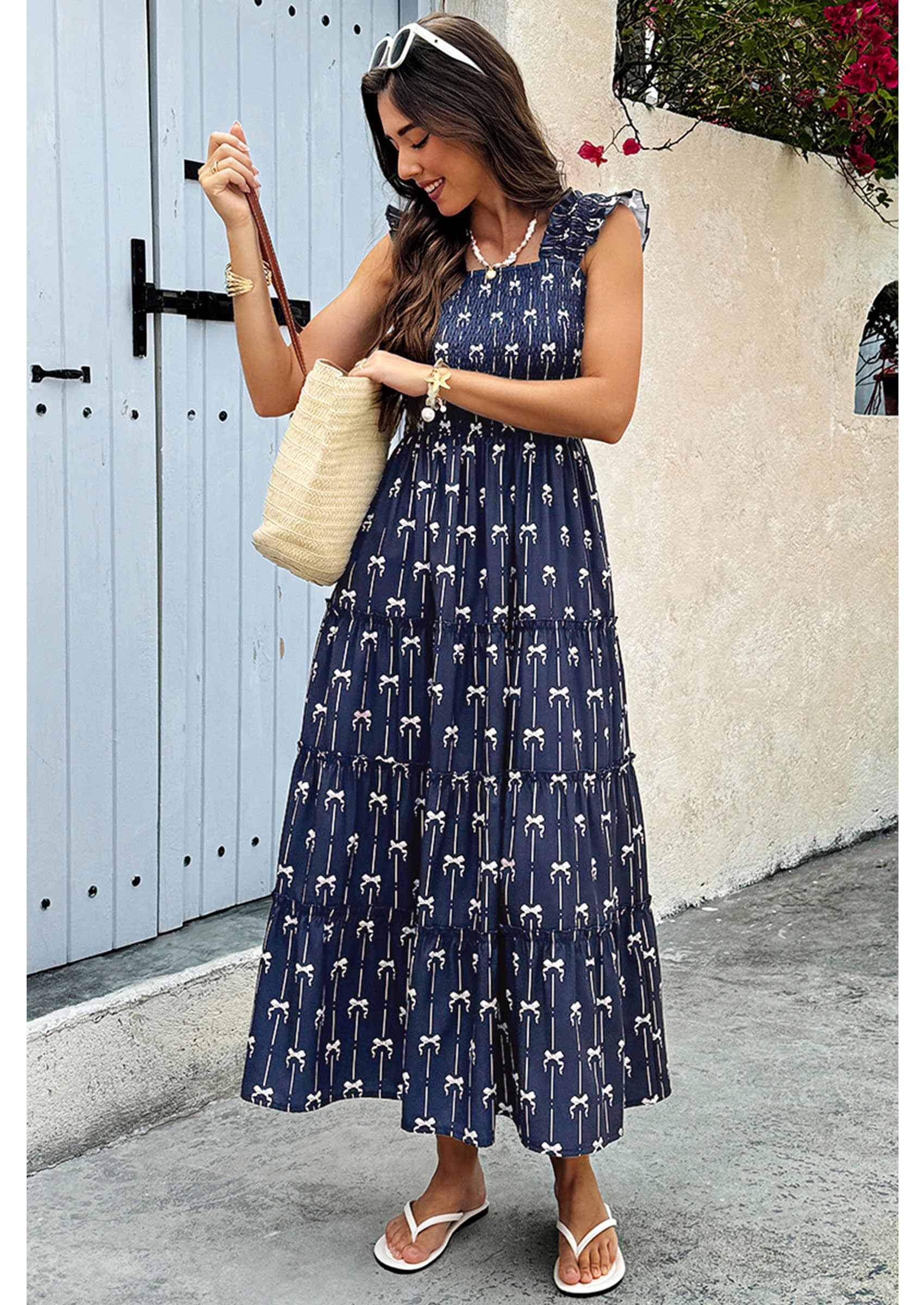 Foto 7 pulgar | Vestido Largo Ecowish sin Mangas Cuello Cuadrado Azul Marino para Mujer - Venta Internacional