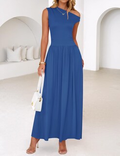 Foto 3 | Vestido Largo Zesica Summer 2025 Con Un Solo Hombro Azul Para Mujer - Venta Internacional.