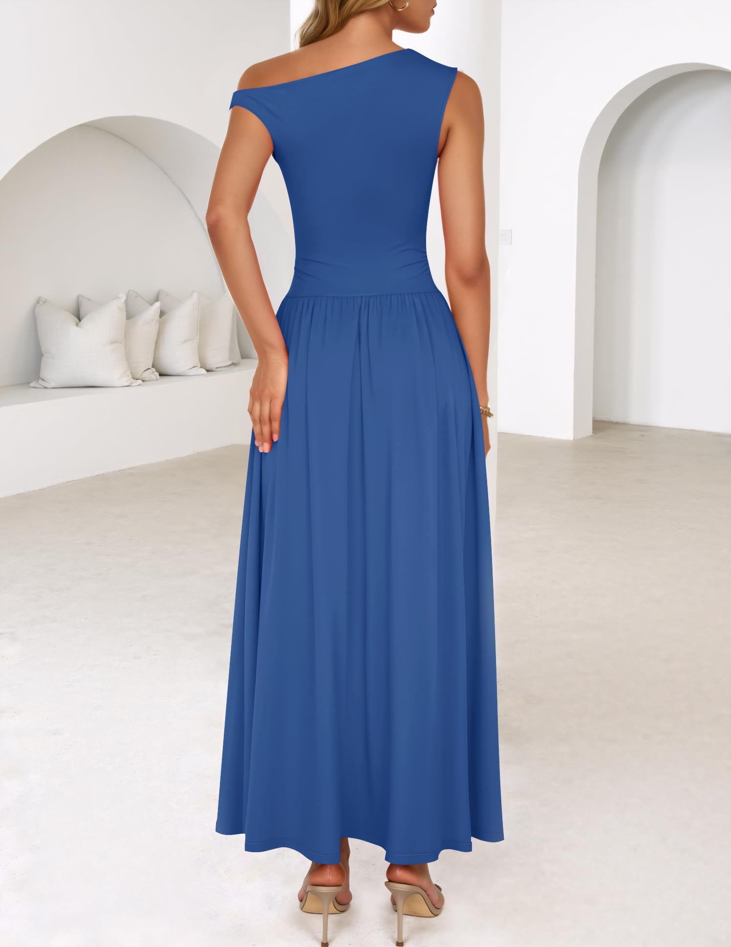 Foto 5 pulgar | Vestido Largo Zesica Summer 2025 Con Un Solo Hombro Azul Para Mujer - Venta Internacional.