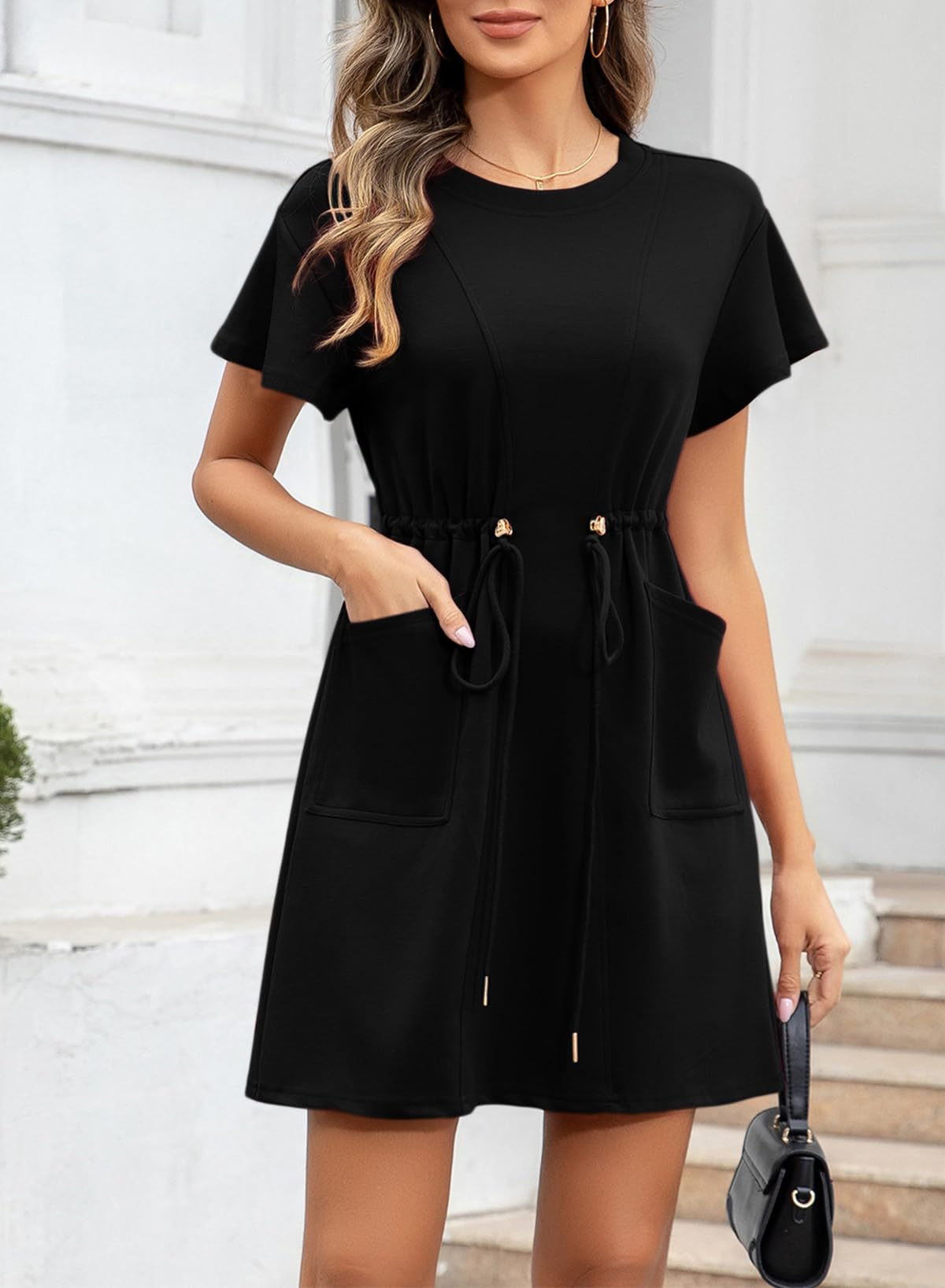 Foto 2 | Vestido De Verano Evaless 2025, Moderno, Casual, Cuello Redondo, Negro - Venta Internacional.