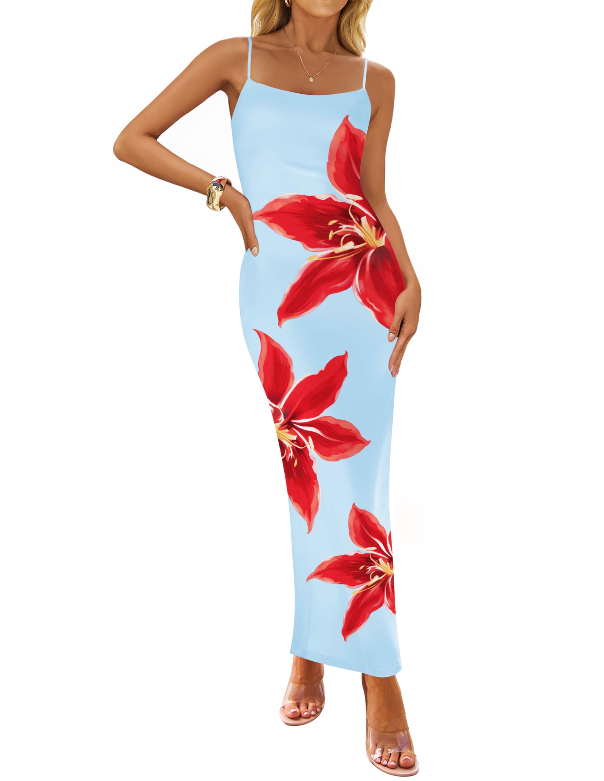 Foto 2 pulgar | Vestido Largo Zesica Para Mujer, Estampado Floral, Tirantes Finos - Venta Internacional.