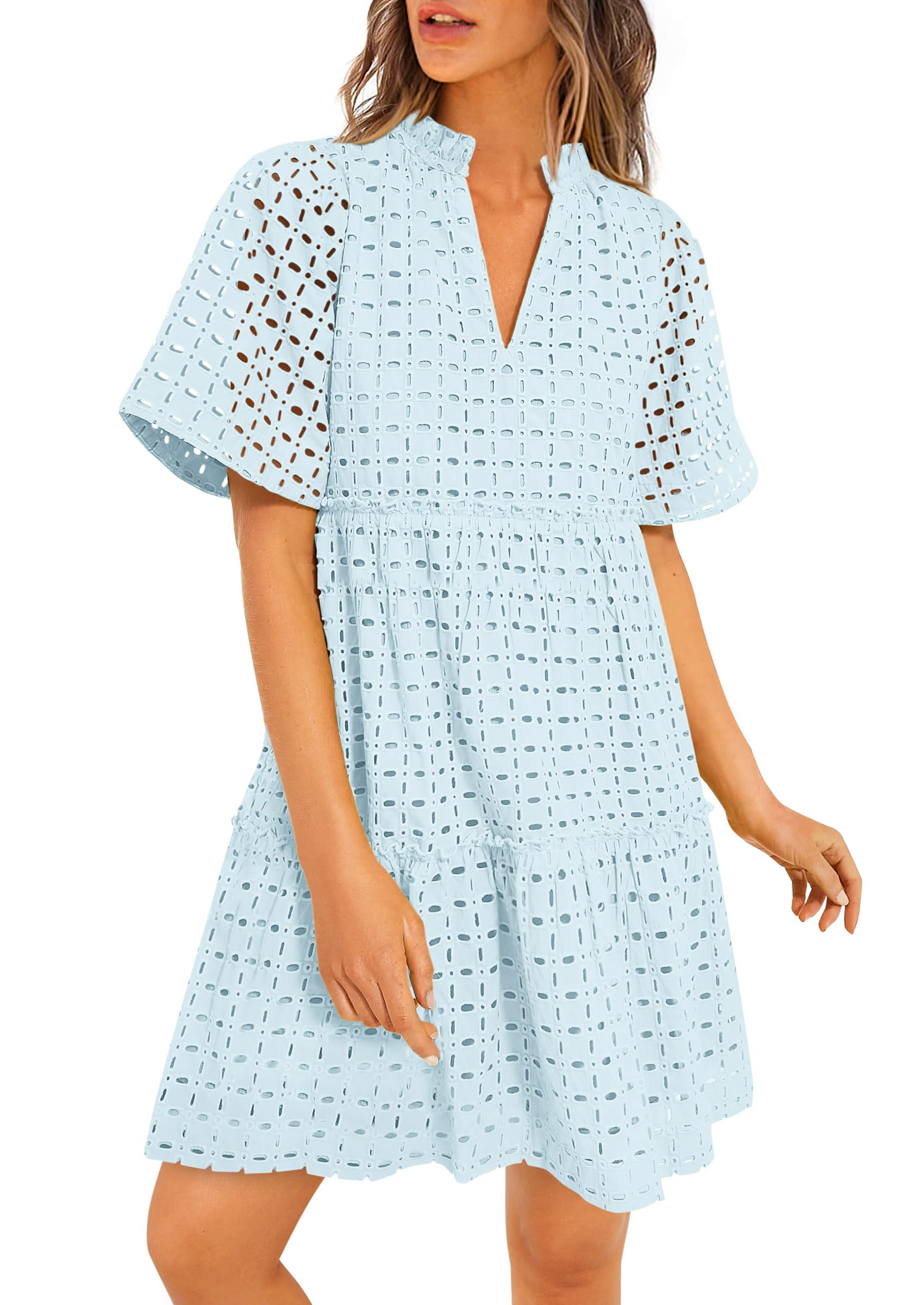 Foto 1 | Vestido Prettygarden Para Mujer, Manga Corta, Cuello En V, Línea A 2025 - Venta Internacional.