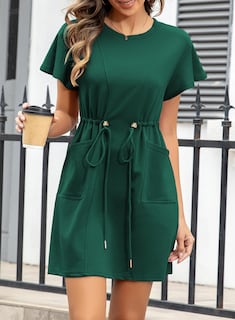 Foto 6 | Vestido Evaless, Verano 2025, Casual, Cuello Redondo Y Volantes, Manga Corta - Venta Internacional.