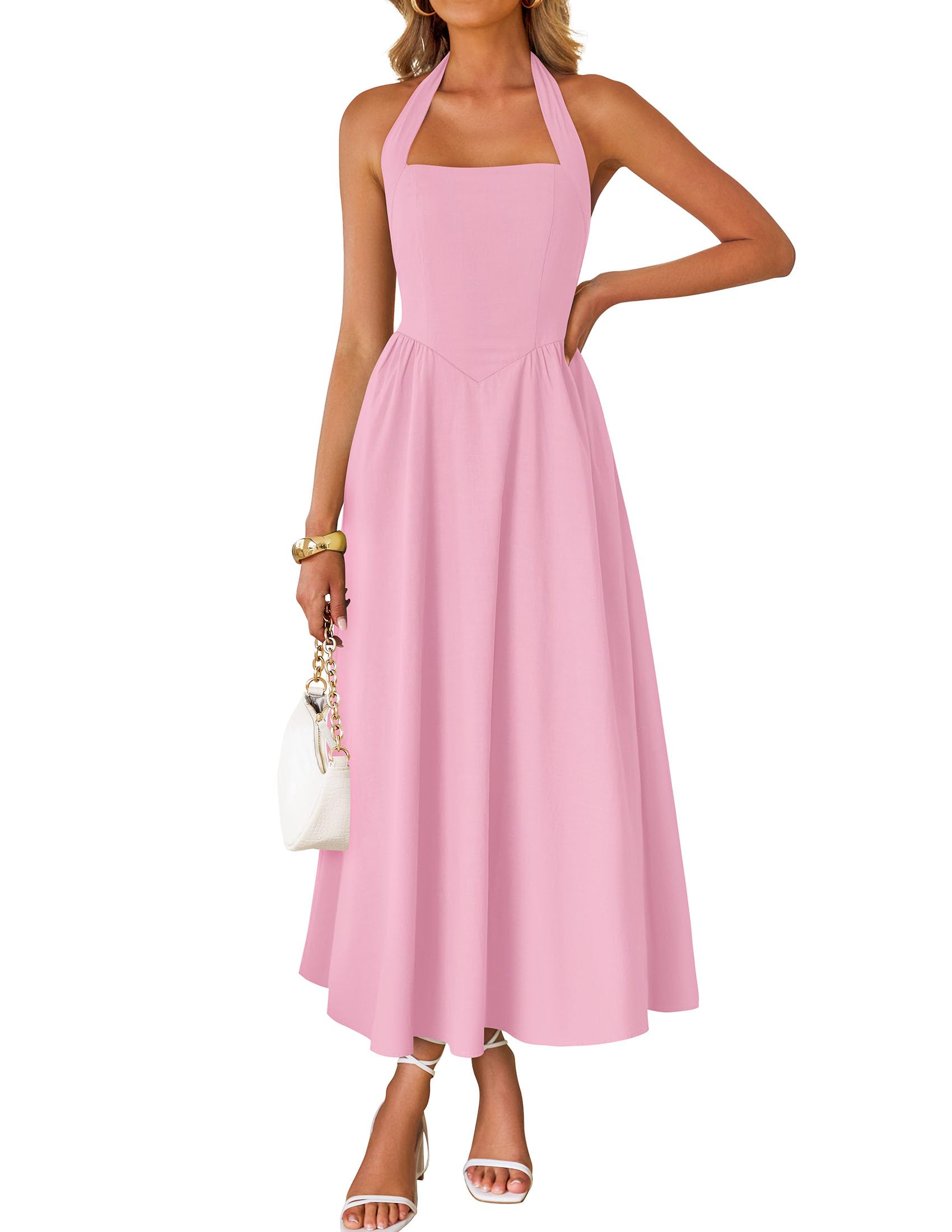 Foto 2 pulgar | Vestido Zesica Summer Halter Halter Midi 2025 Beach Pink - Venta Internacional.