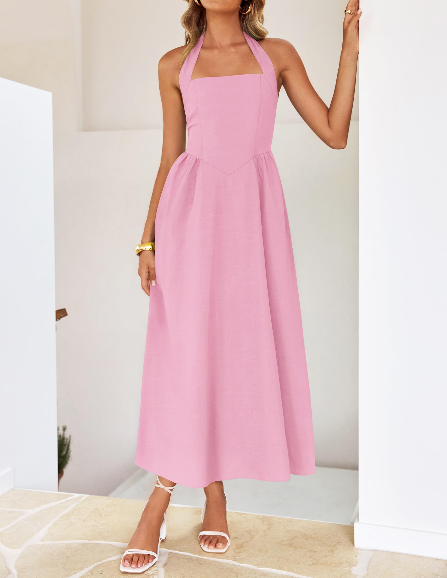 Foto 7 pulgar | Vestido Zesica Summer Halter Halter Midi 2025 Beach Pink - Venta Internacional.