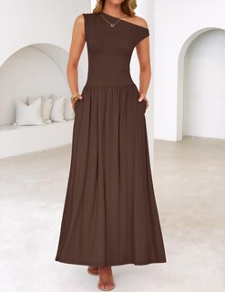 Foto 2 | Vestido Largo Zesica Summer 2025 Con Un Solo Hombro Marrón Para Mujer - Venta Internacional.