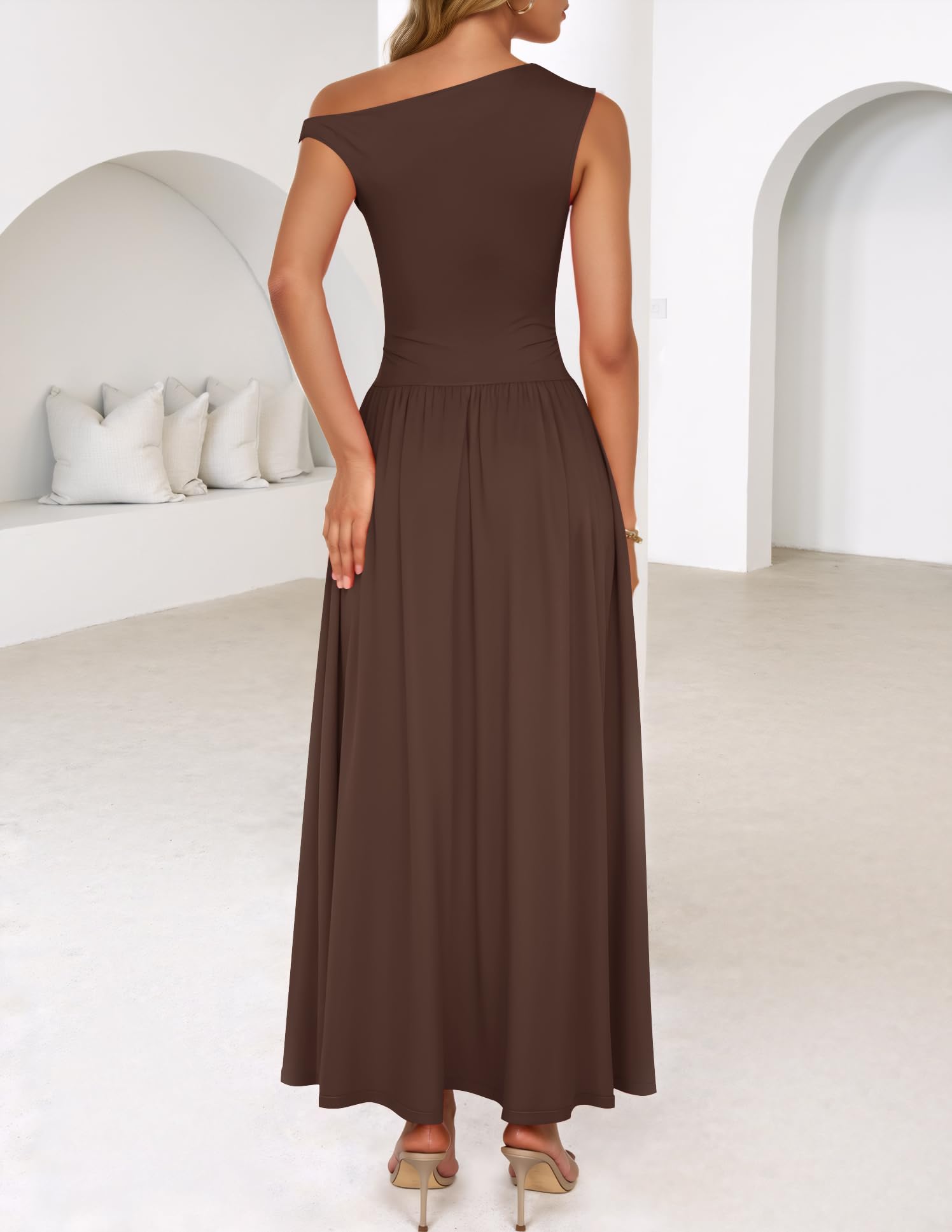 Foto 5 pulgar | Vestido Largo Zesica Summer 2025 Con Un Solo Hombro Marrón Para Mujer - Venta Internacional.