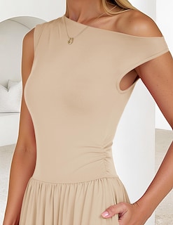 Foto 5 | Vestido Largo Zesica Summer 2025 Con Un Solo Hombro Casual Para Mujer - Venta Internacional.