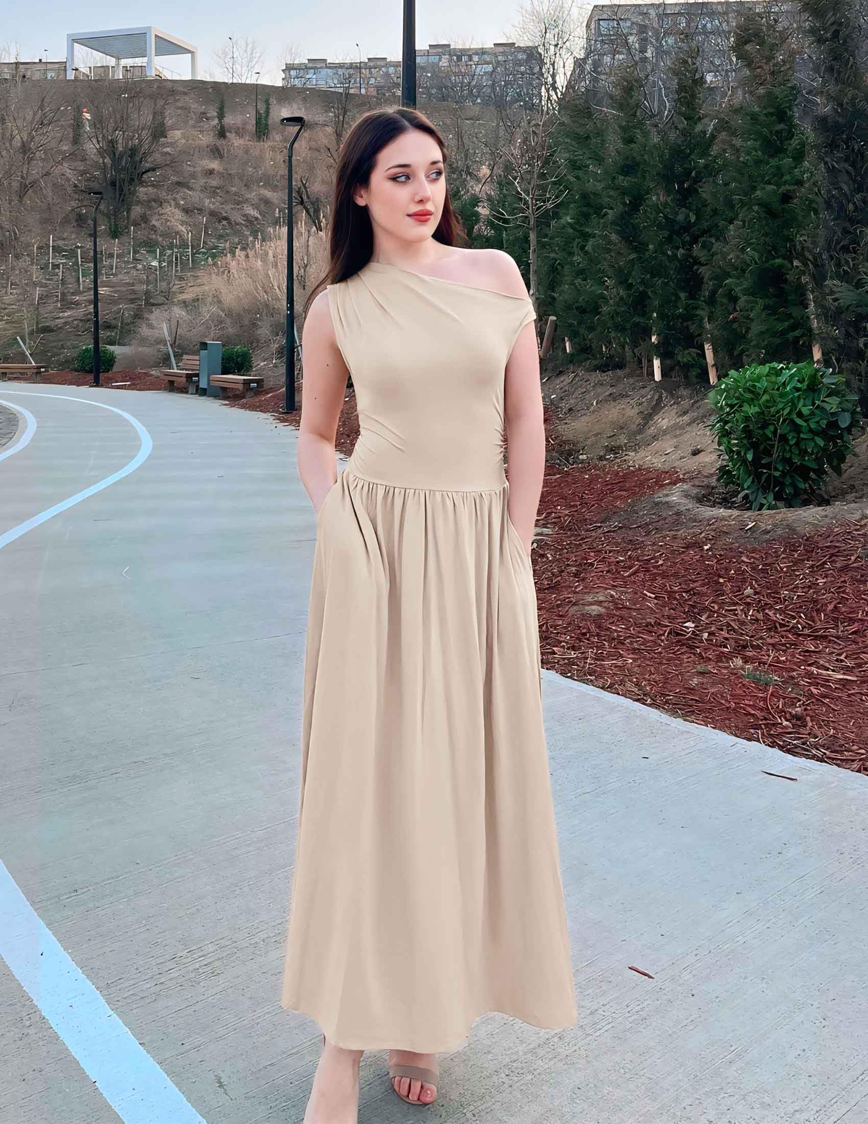 Foto 7 pulgar | Vestido Largo Zesica Summer 2025 Con Un Solo Hombro Casual Para Mujer - Venta Internacional.