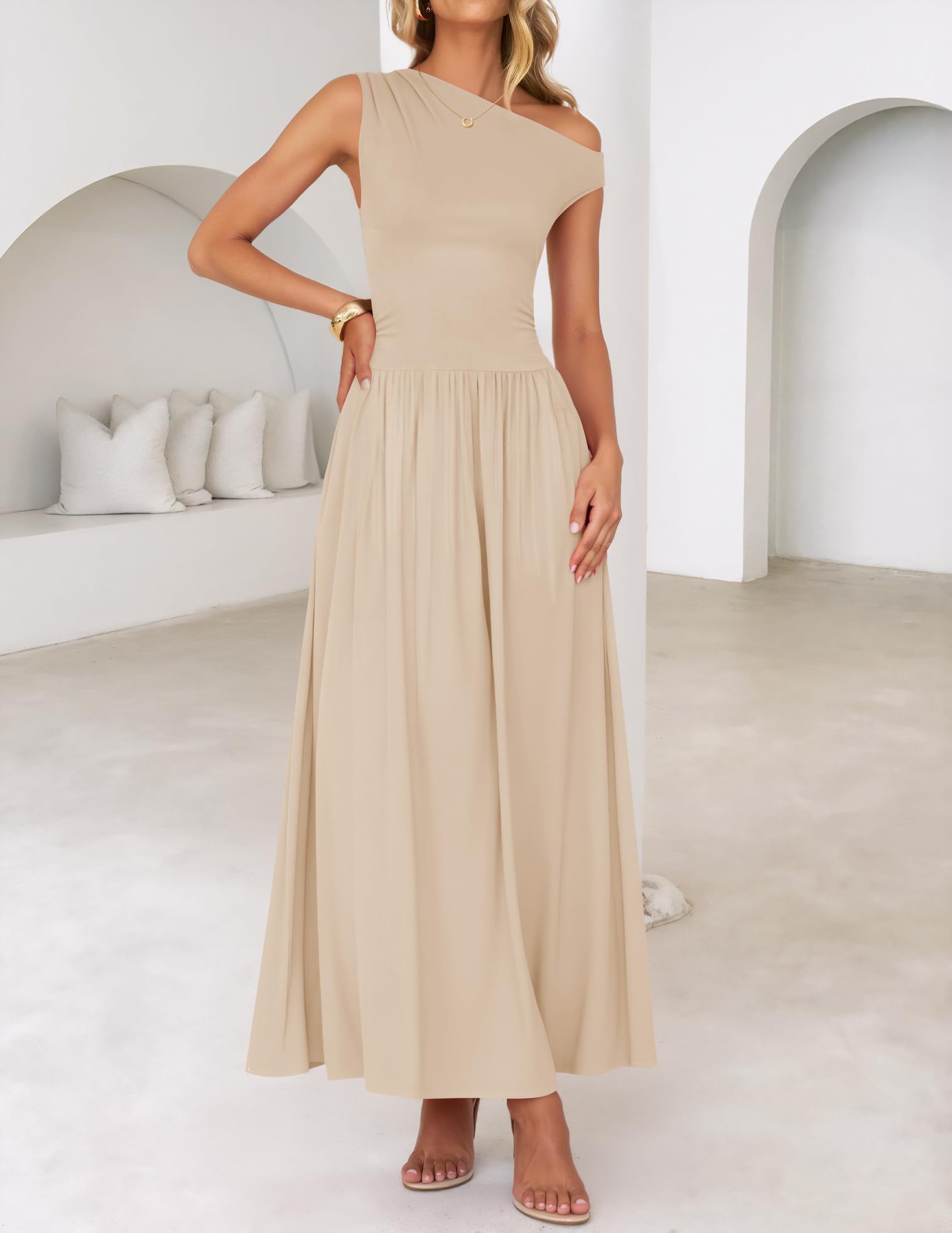 Foto 8 pulgar | Vestido Largo Zesica Summer 2025 Con Un Solo Hombro Casual Para Mujer - Venta Internacional.