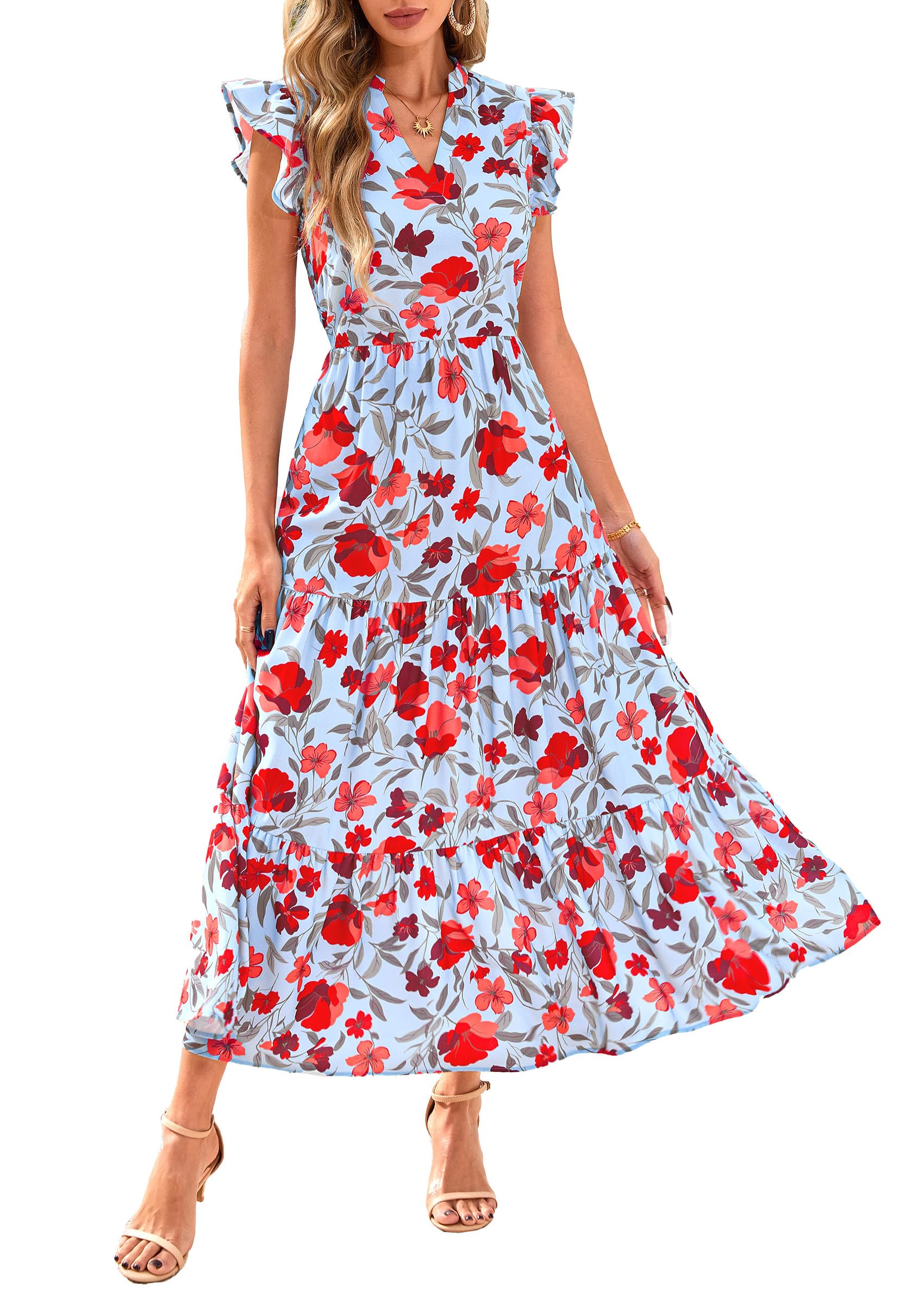 Vestido Midi Prettygarden Para Mujer Con Cuello En V Con Estampado Floral De Verano 2025 - Venta Internacional.