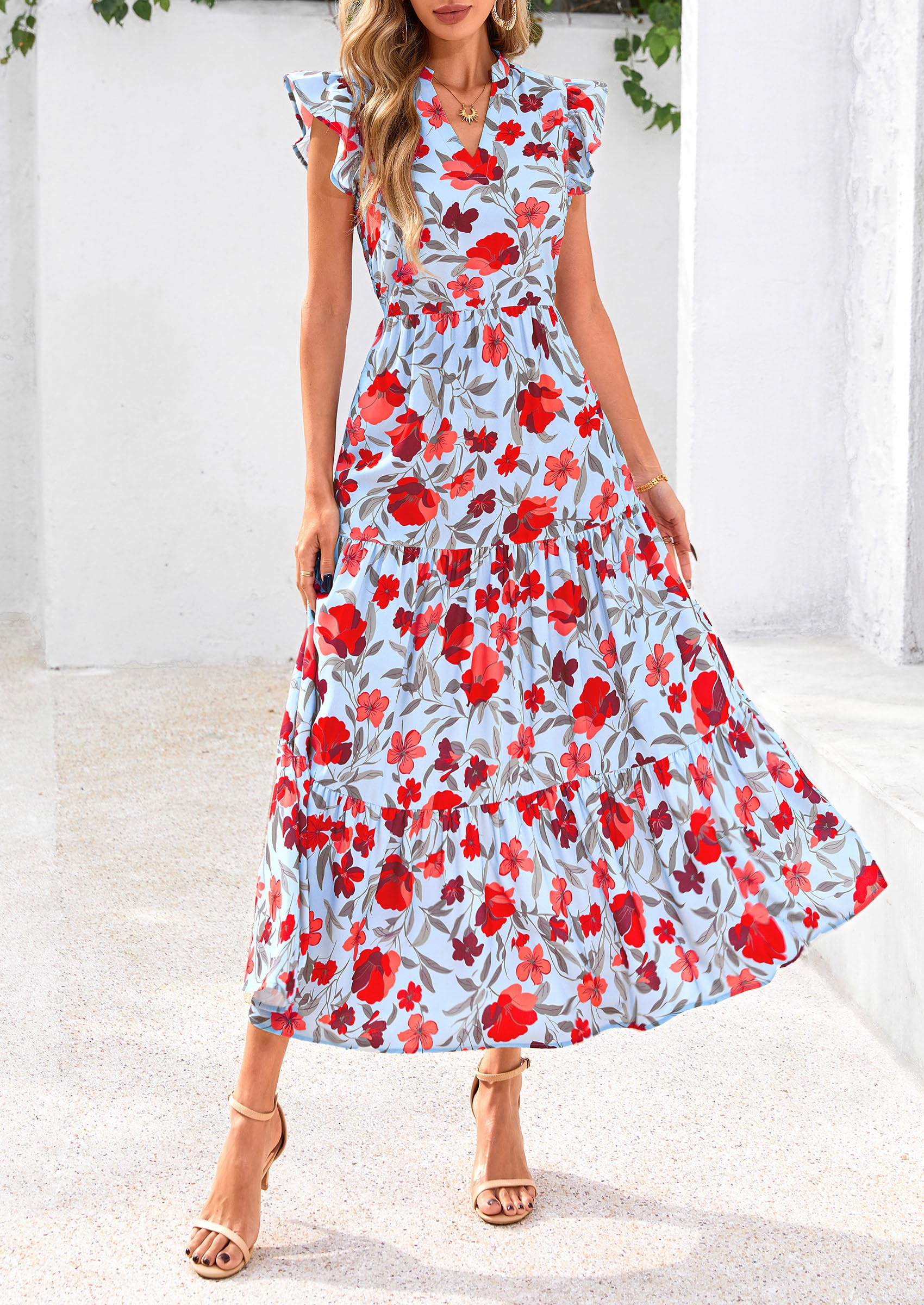 Foto 4 pulgar | Vestido Midi Prettygarden Para Mujer Con Cuello En V Con Estampado Floral De Verano 2025 - Venta Internacional.
