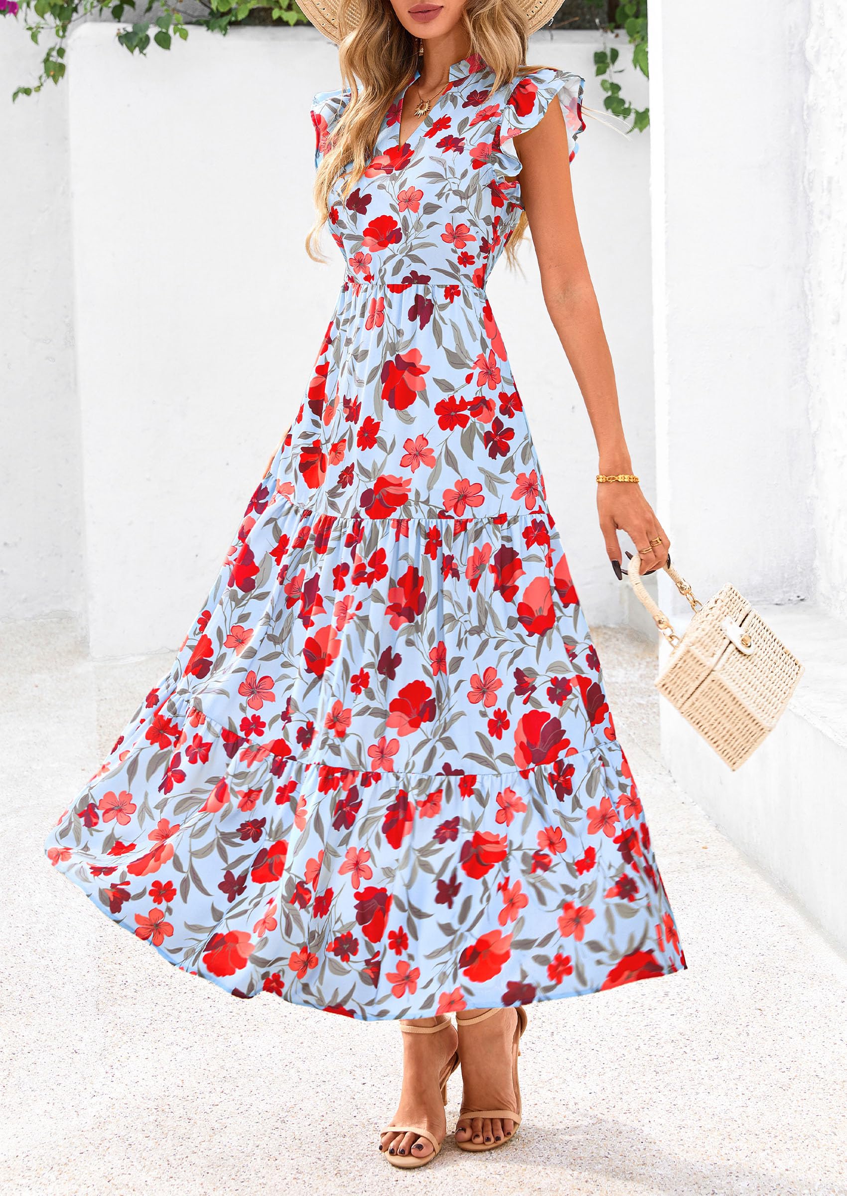 Foto 5 pulgar | Vestido Midi Prettygarden Para Mujer Con Cuello En V Con Estampado Floral De Verano 2025 - Venta Internacional.