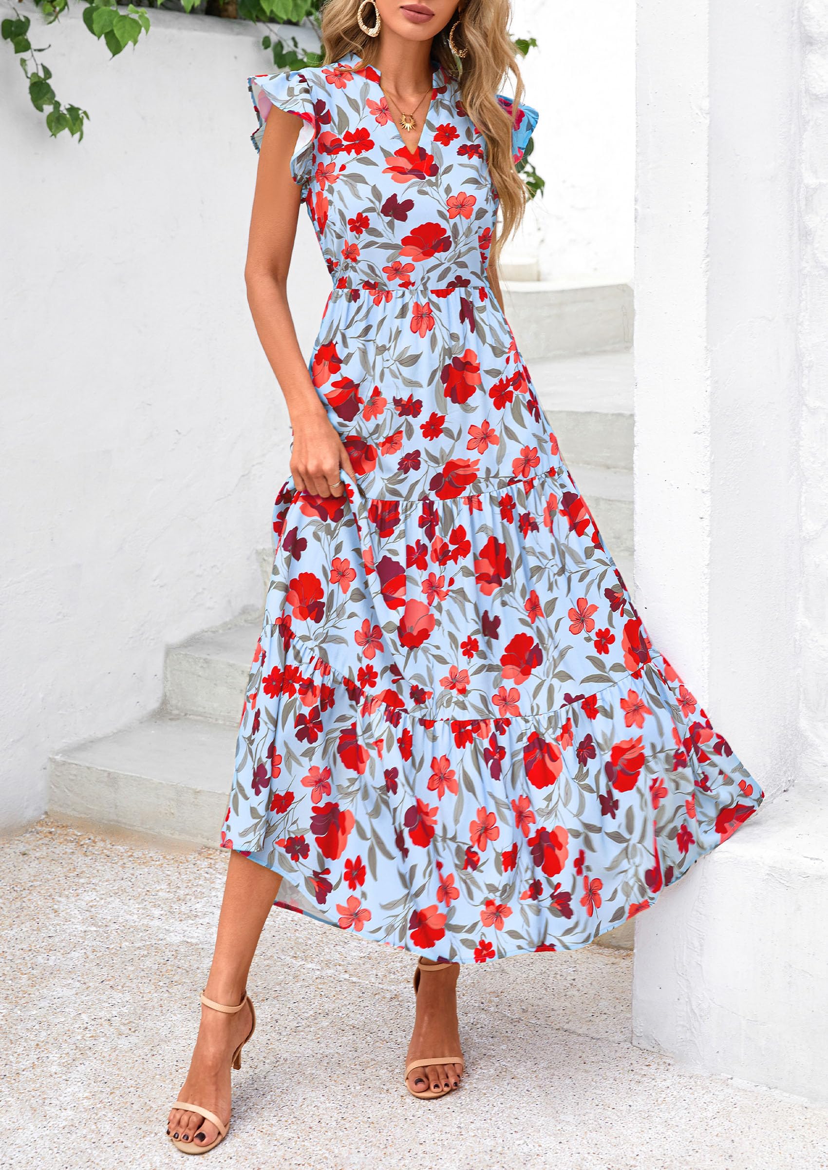 Foto 8 pulgar | Vestido Midi Prettygarden Para Mujer Con Cuello En V Con Estampado Floral De Verano 2025 - Venta Internacional.