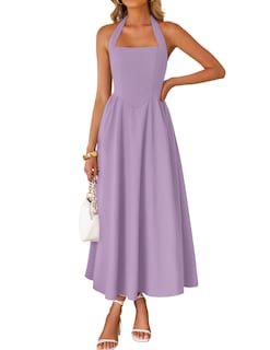 Foto 1 | Vestido De Verano Zesica, Sin Mangas, Halter, Midi, Morado Claro, Para Mujer - Venta Internacional.