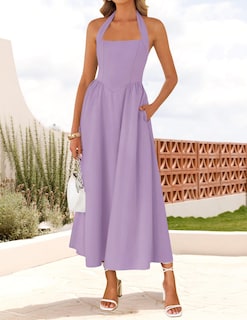 Foto 2 | Vestido De Verano Zesica, Sin Mangas, Halter, Midi, Morado Claro, Para Mujer - Venta Internacional.