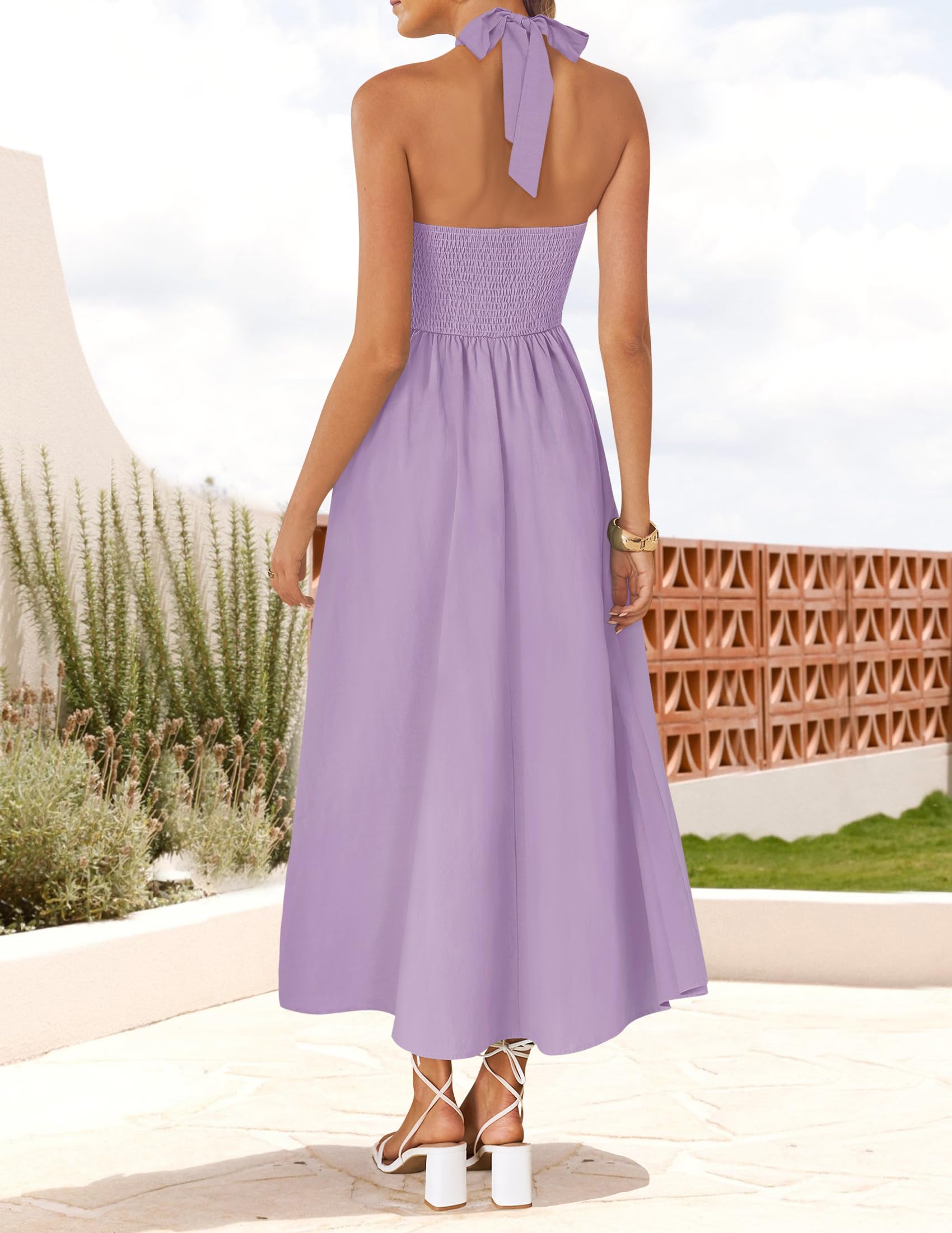 Foto 4 pulgar | Vestido De Verano Zesica, Sin Mangas, Halter, Midi, Morado Claro, Para Mujer - Venta Internacional.