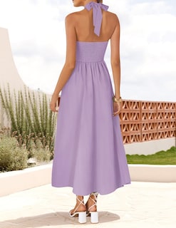 Foto 3 | Vestido De Verano Zesica, Sin Mangas, Halter, Midi, Morado Claro, Para Mujer - Venta Internacional.