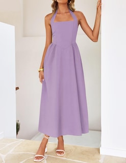Foto 6 | Vestido De Verano Zesica, Sin Mangas, Halter, Midi, Morado Claro, Para Mujer - Venta Internacional.