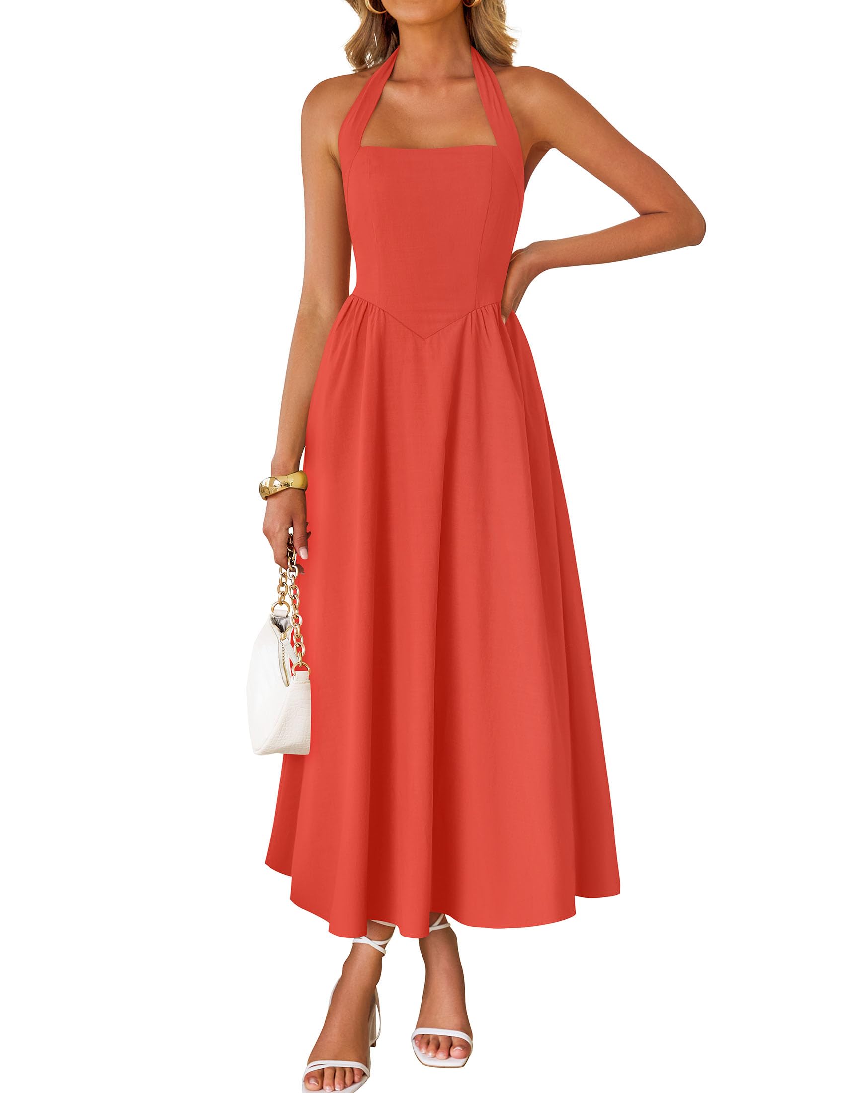 Foto 2 pulgar | Vestido Zesica Summer Halter Midi Watermelonred S Sin Mangas - Venta Internacional.