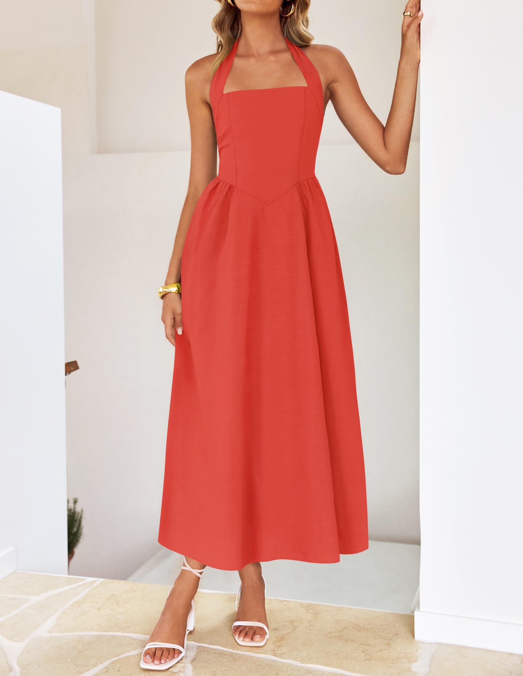 Foto 7 pulgar | Vestido Zesica Summer Halter Midi Watermelonred S Sin Mangas - Venta Internacional.