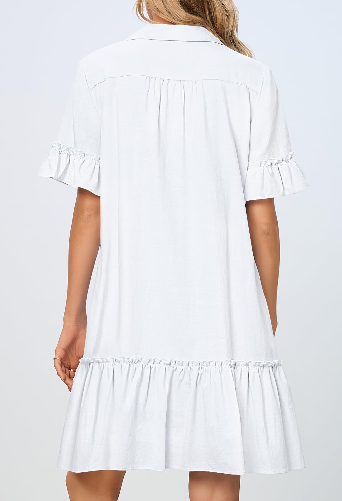 Foto 5 pulgar | Vestido Camisero Merokeety De Verano Con Botones Y Volantes Blancos Para Mujer - Venta Internacional.